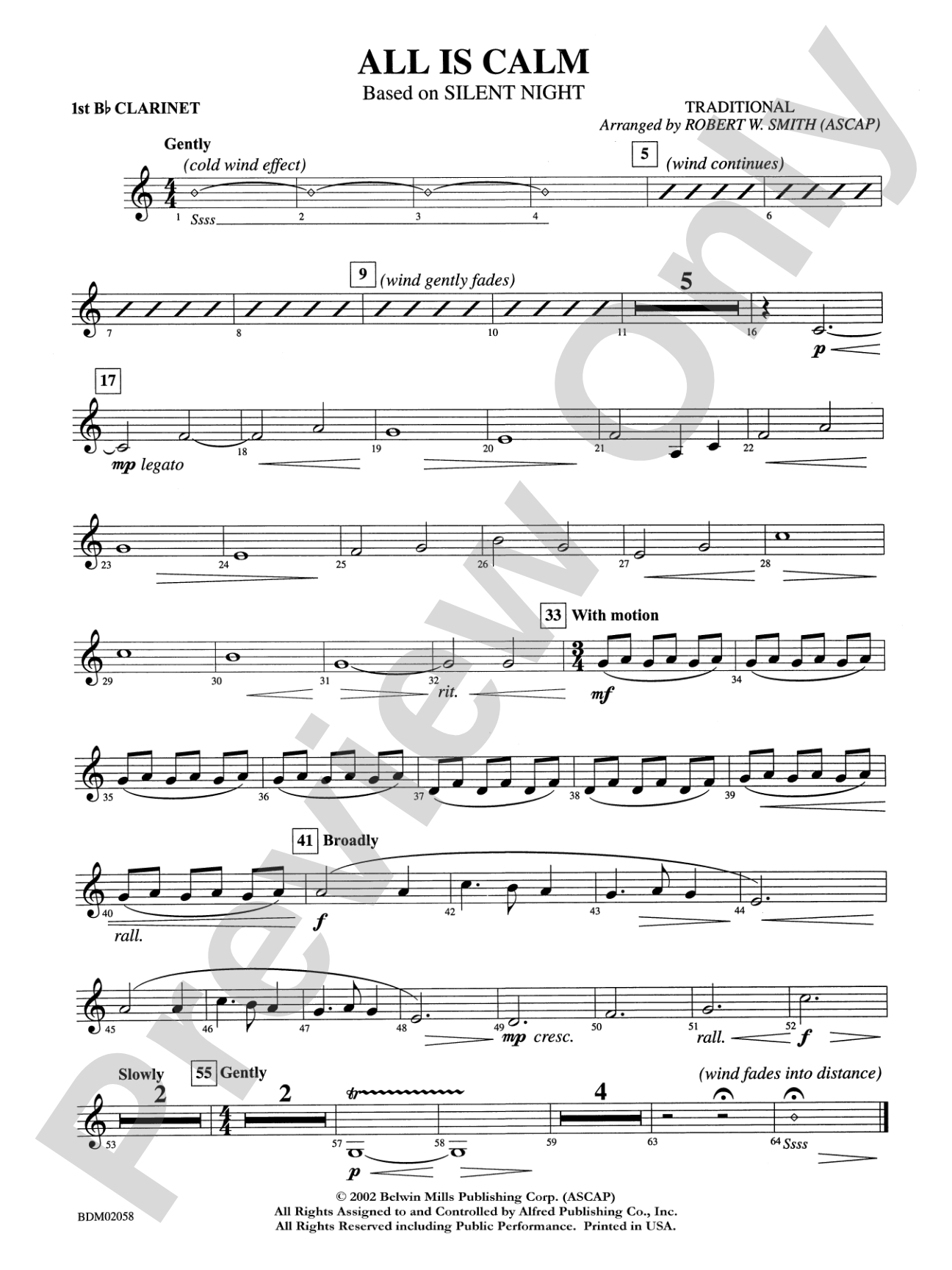 All Is Calm (based on Silent Night): 1st B-flat Clarinet
