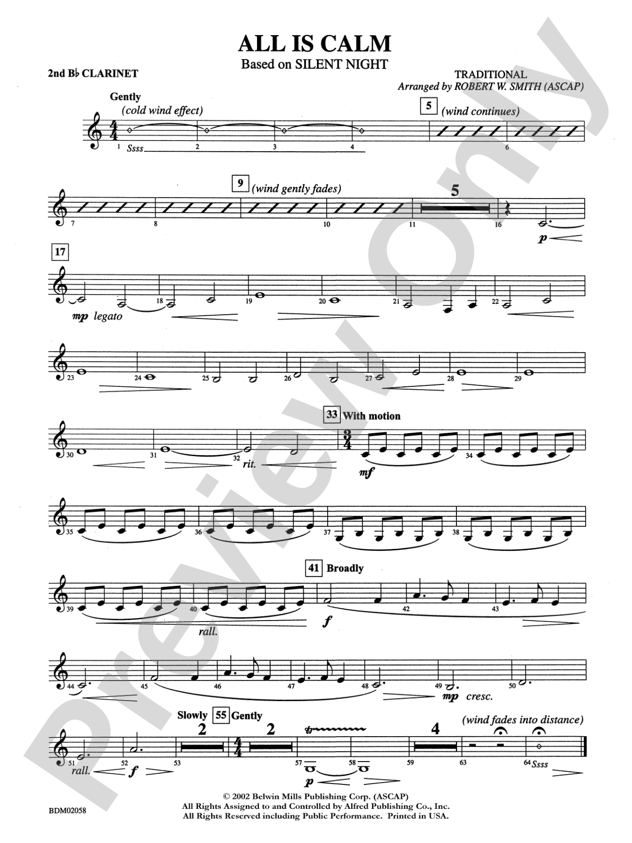 All Is Calm (based on Silent Night): 2nd B-flat Clarinet