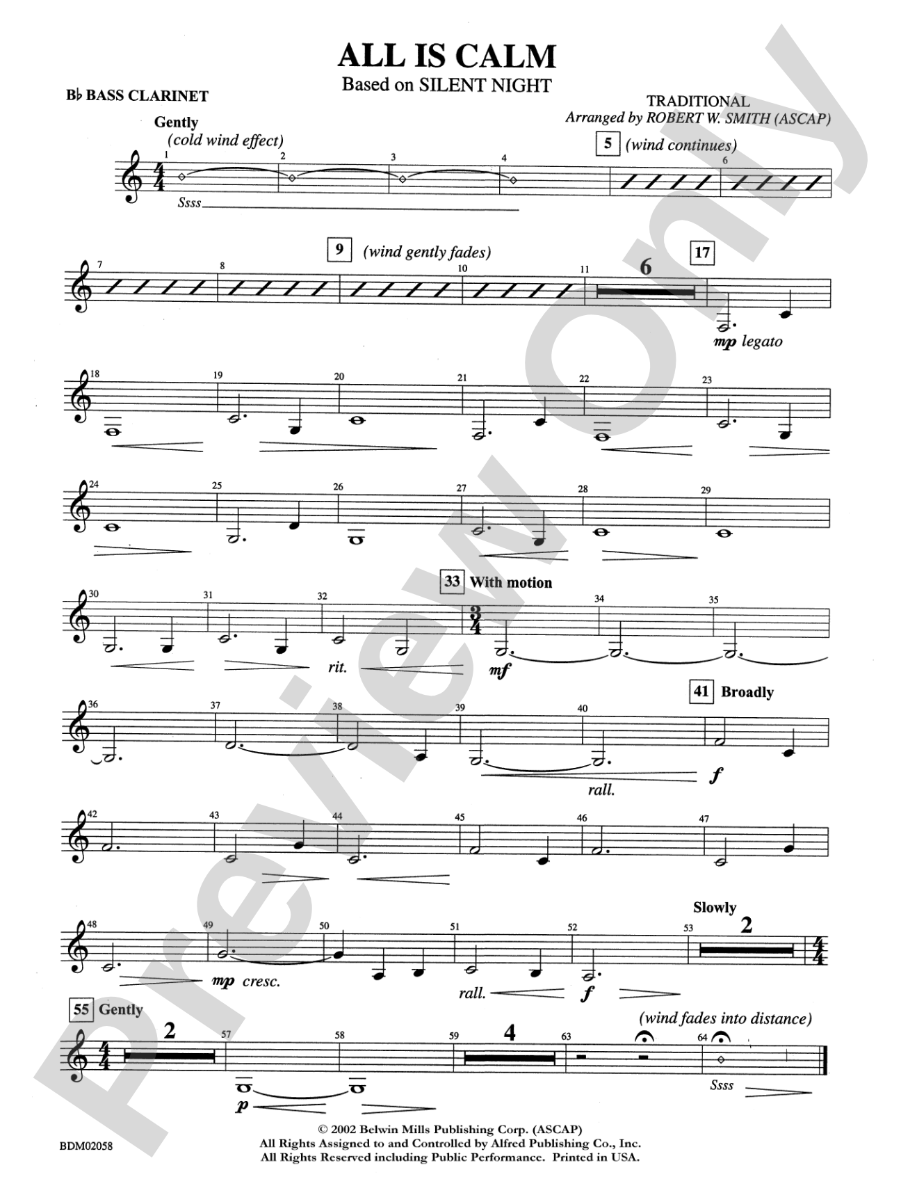 All Is Calm (based on Silent Night): B-flat Bass Clarinet