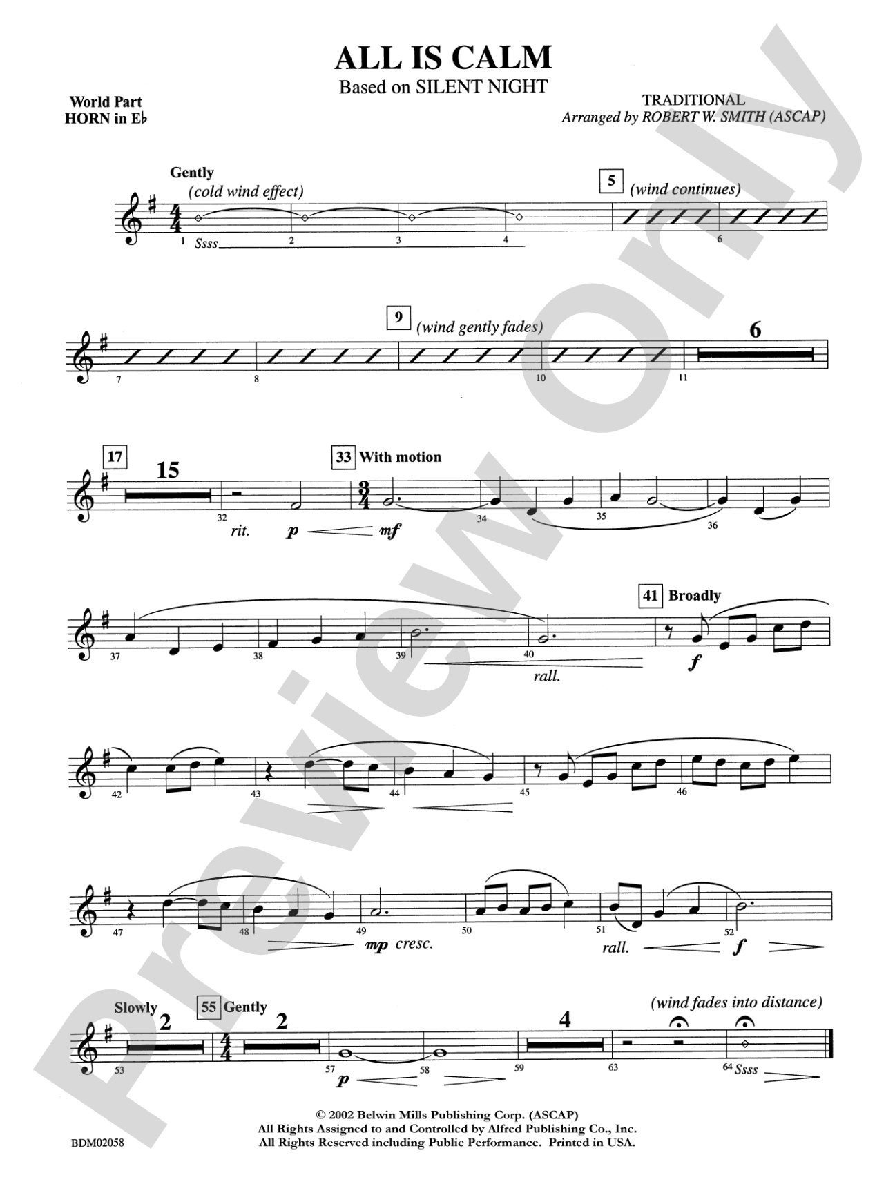 All Is Calm (based on Silent Night): WP 1st Horn in E-flat