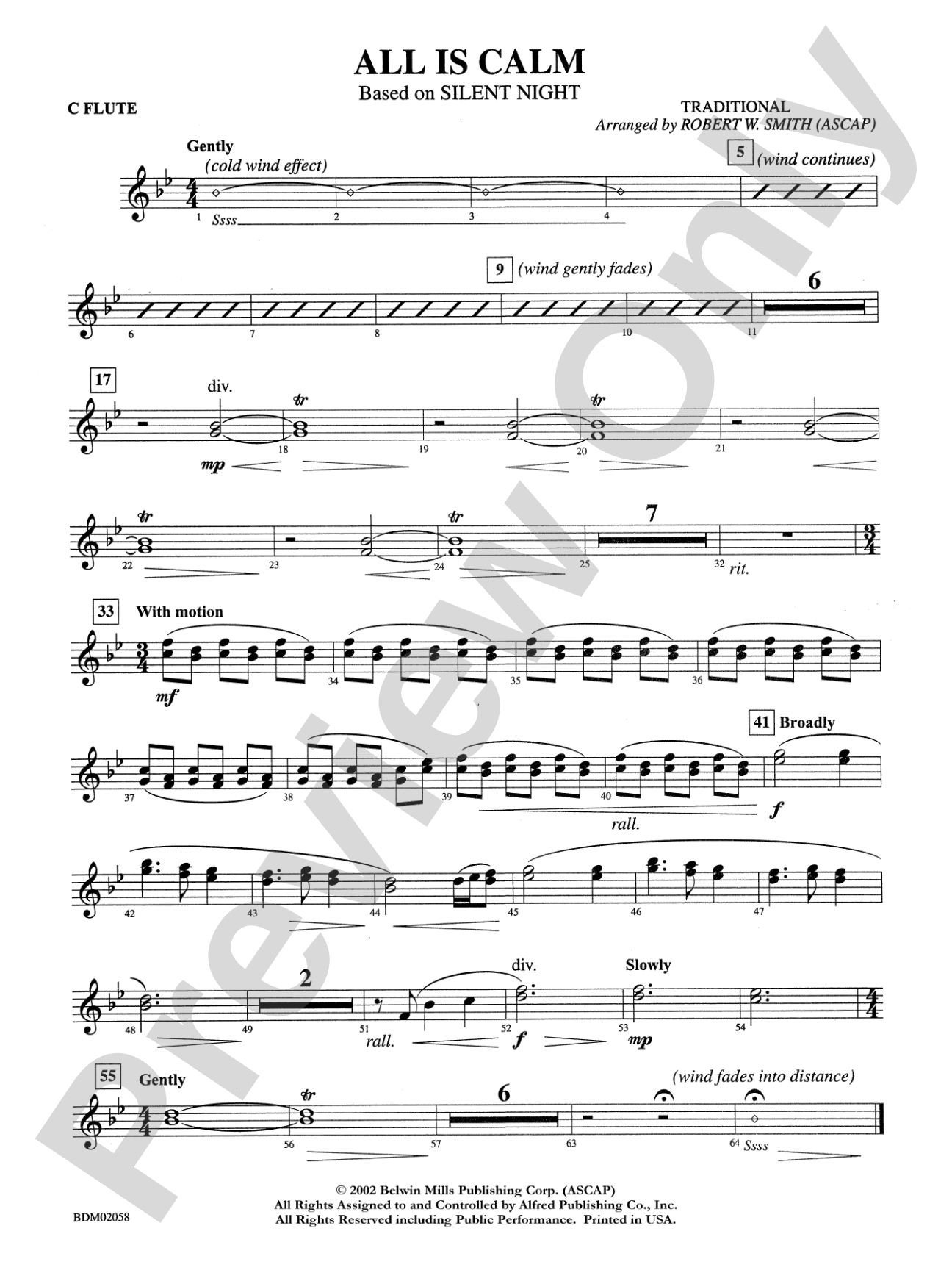 All Is Calm (based on Silent Night): Flute