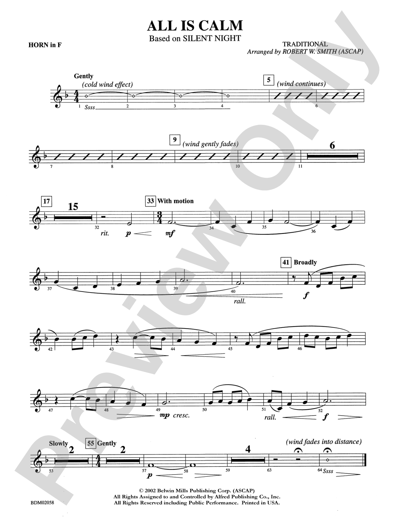 All Is Calm (based on Silent Night): 1st F Horn