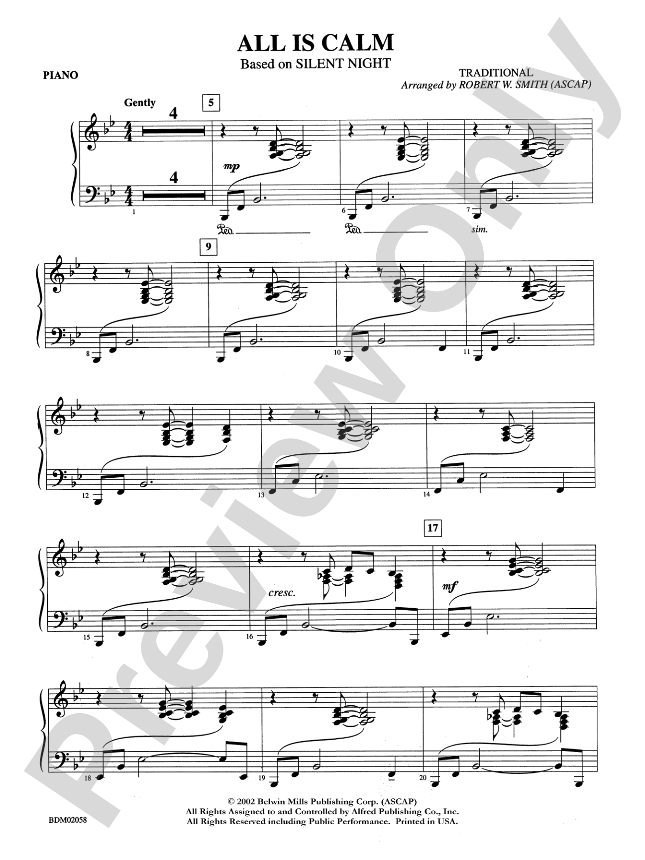 All Is Calm (based on Silent Night): Piano Accompaniment