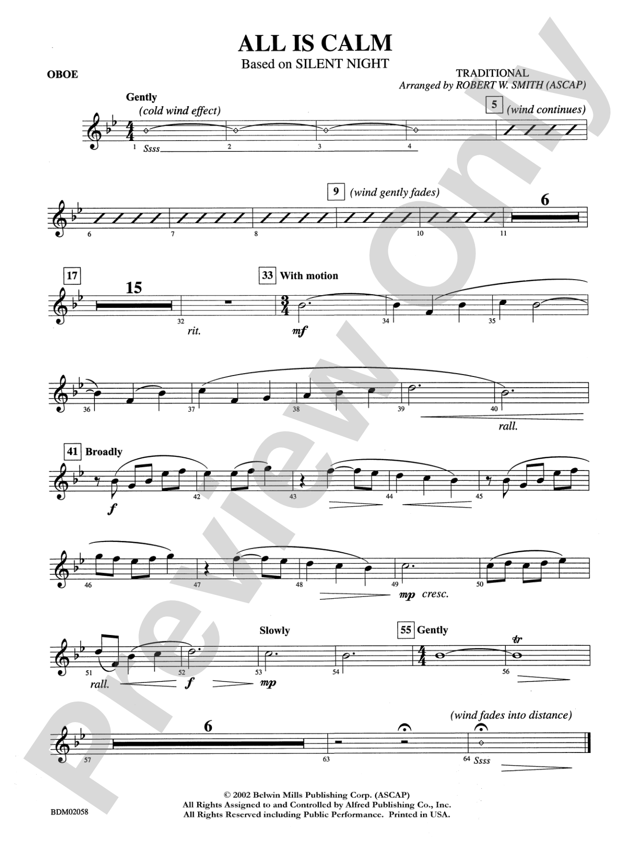 All Is Calm (based on Silent Night): Oboe