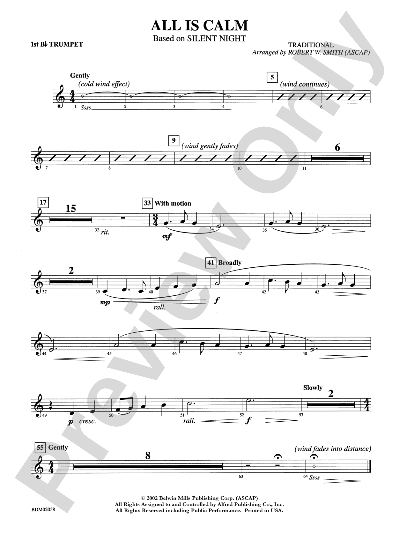 All Is Calm (based on Silent Night): 1st B-flat Trumpet