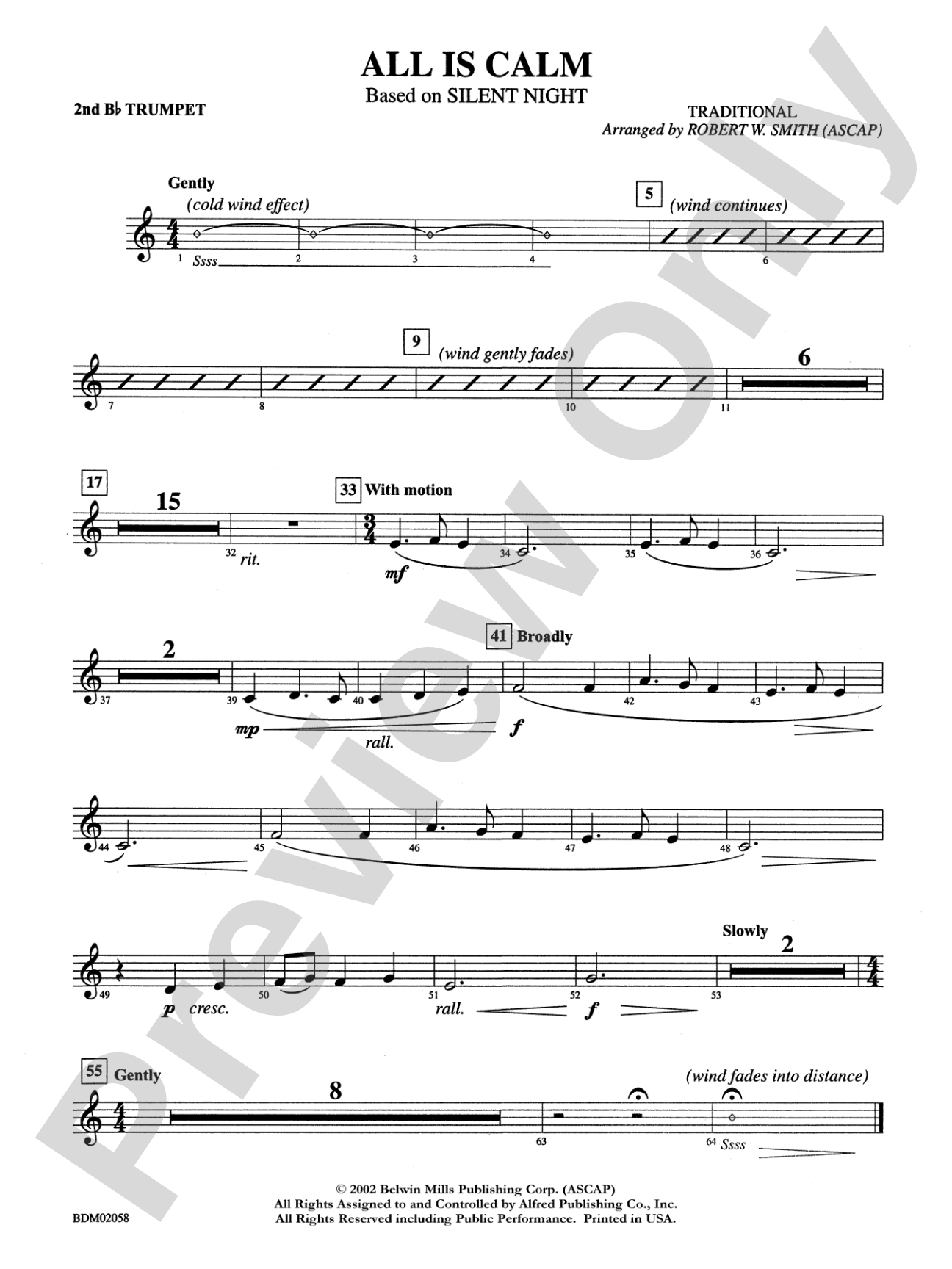 All Is Calm (based on Silent Night): 2nd B-flat Trumpet