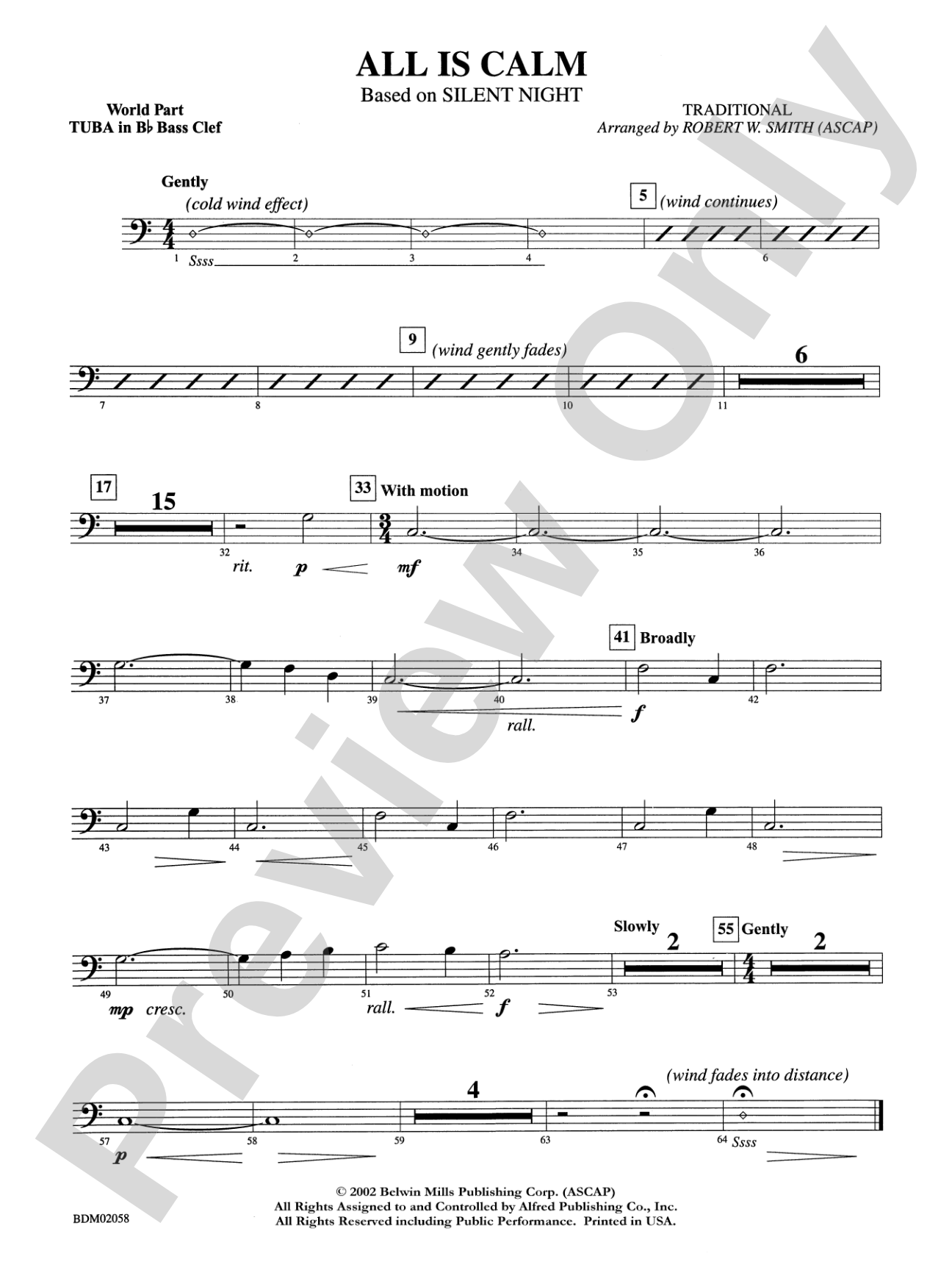 All Is Calm (based on Silent Night): WP B-flat Tuba B.C.