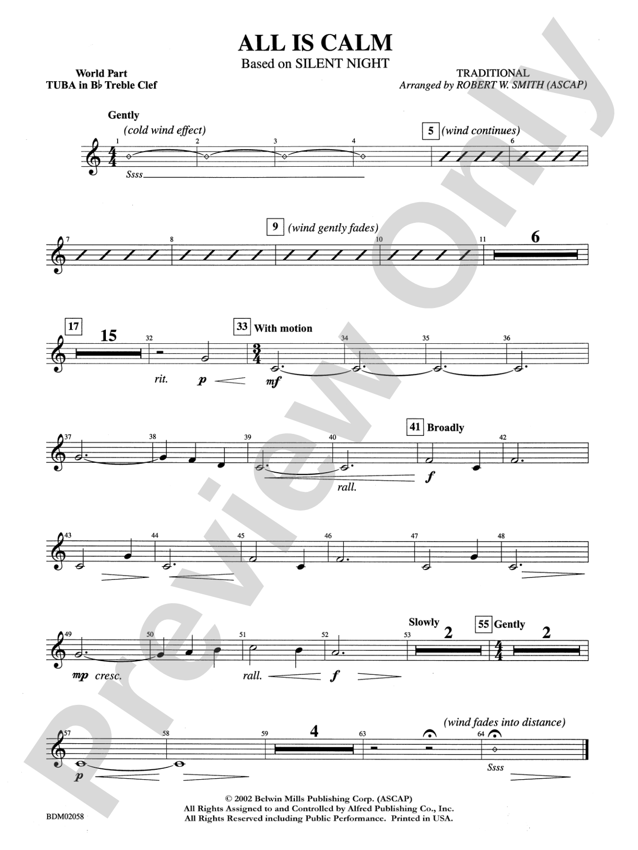 All Is Calm (based on Silent Night): WP B-flat Tuba T.C.