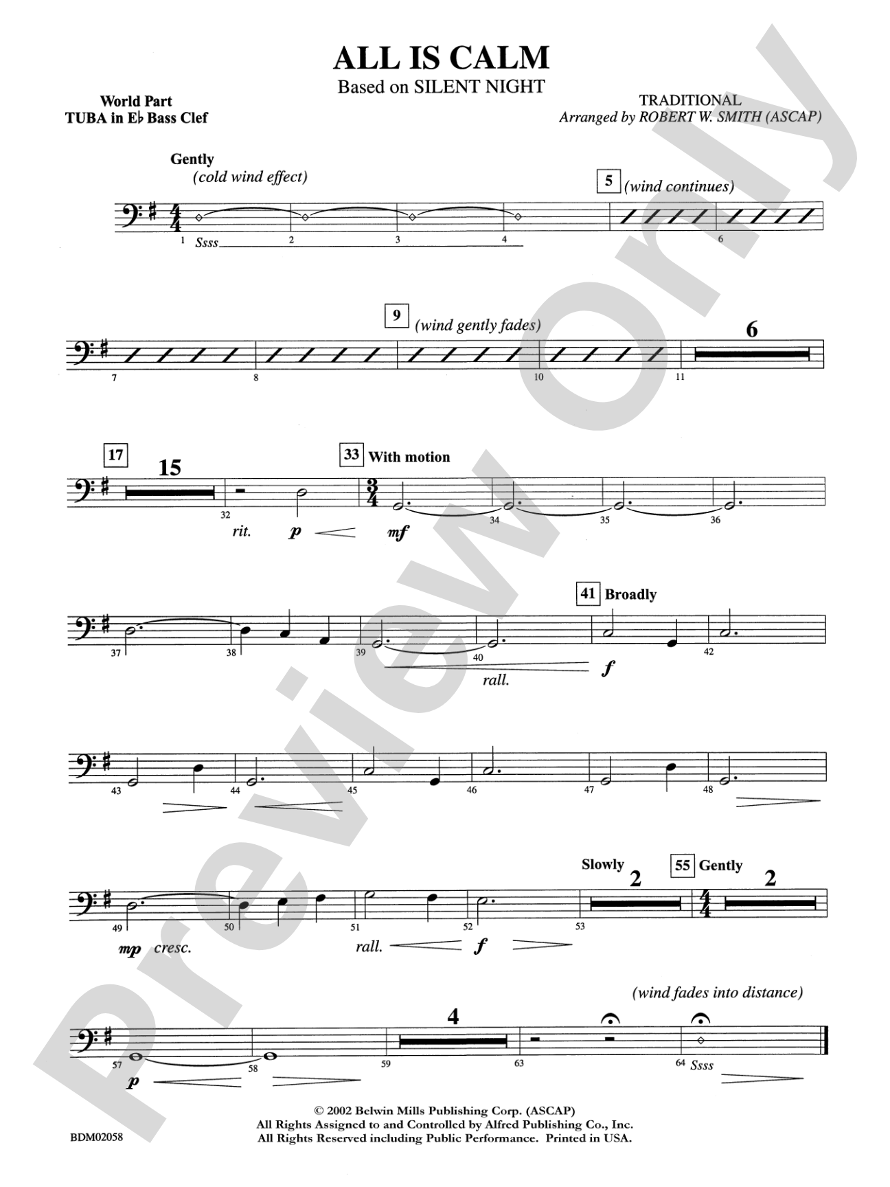 All Is Calm (based on Silent Night): WP E-flat Tuba B.C.