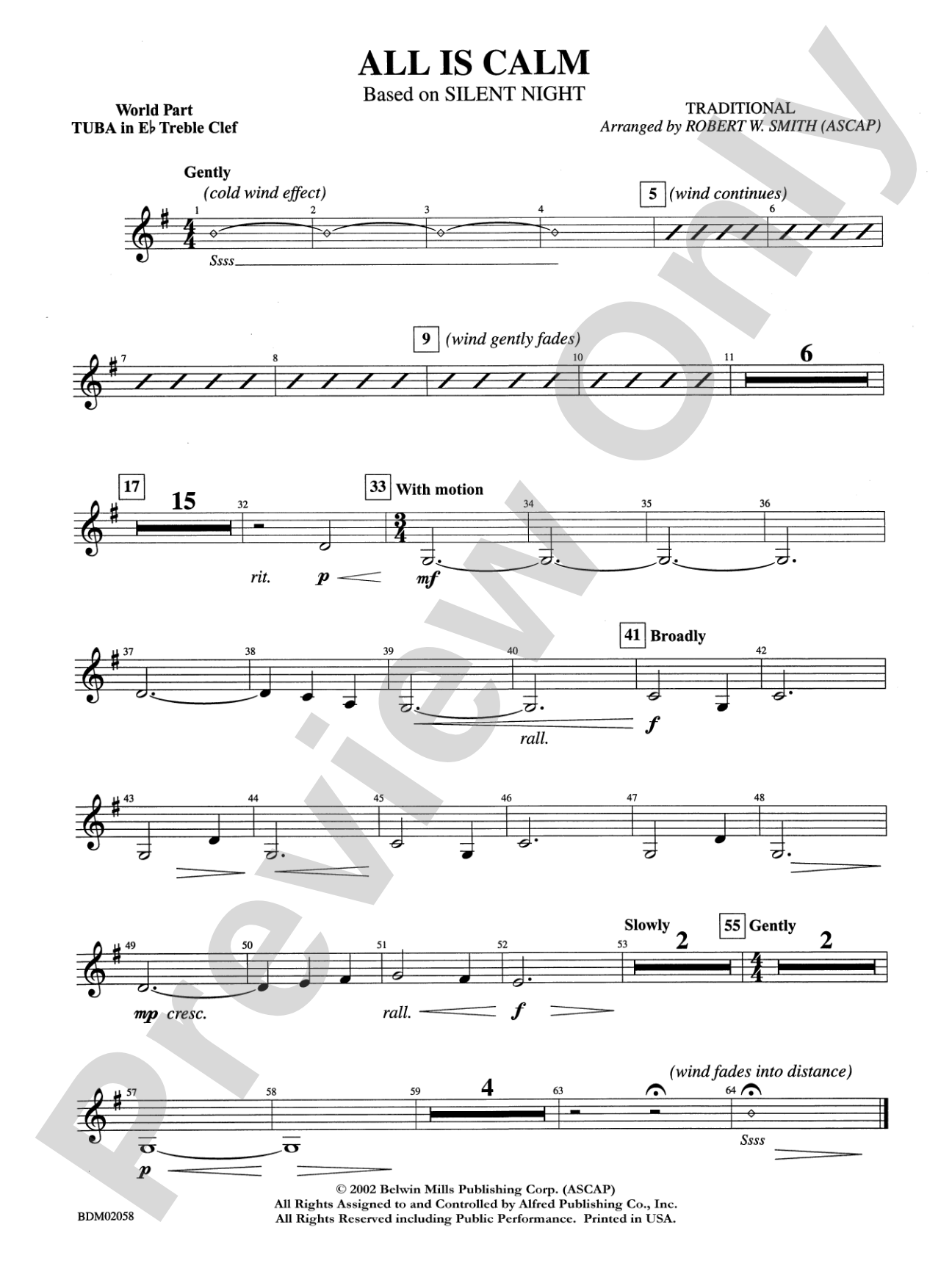 All Is Calm (based on Silent Night): WP E-flat Tuba T.C.