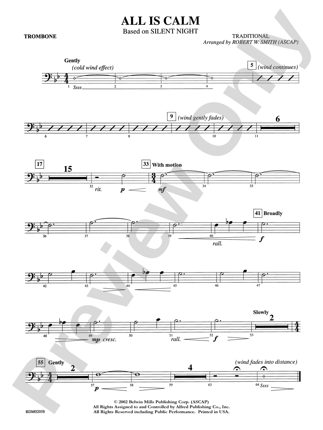 All Is Calm (based on Silent Night): 1st Trombone
