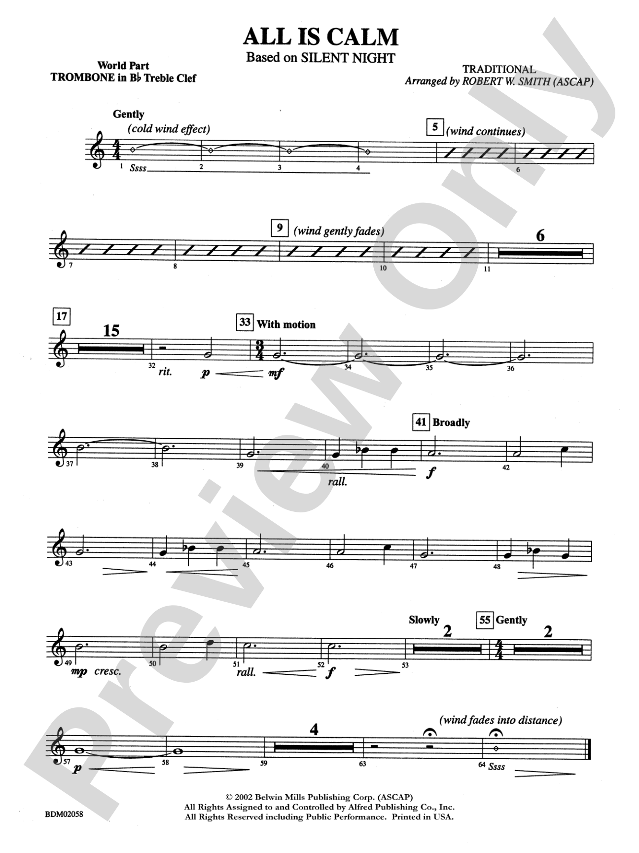 All Is Calm (based on Silent Night): WP 1st B-flat Trombone T.C.