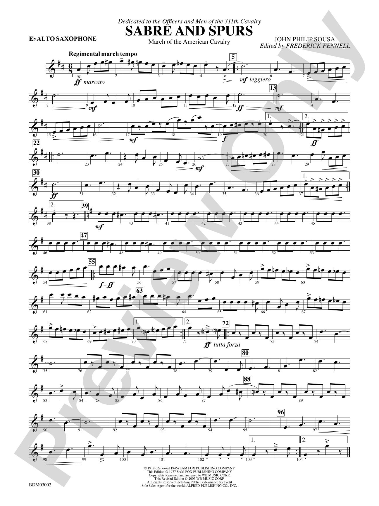 Sabre and Spurs (March of the American Cavalry): E-flat Alto Saxophone