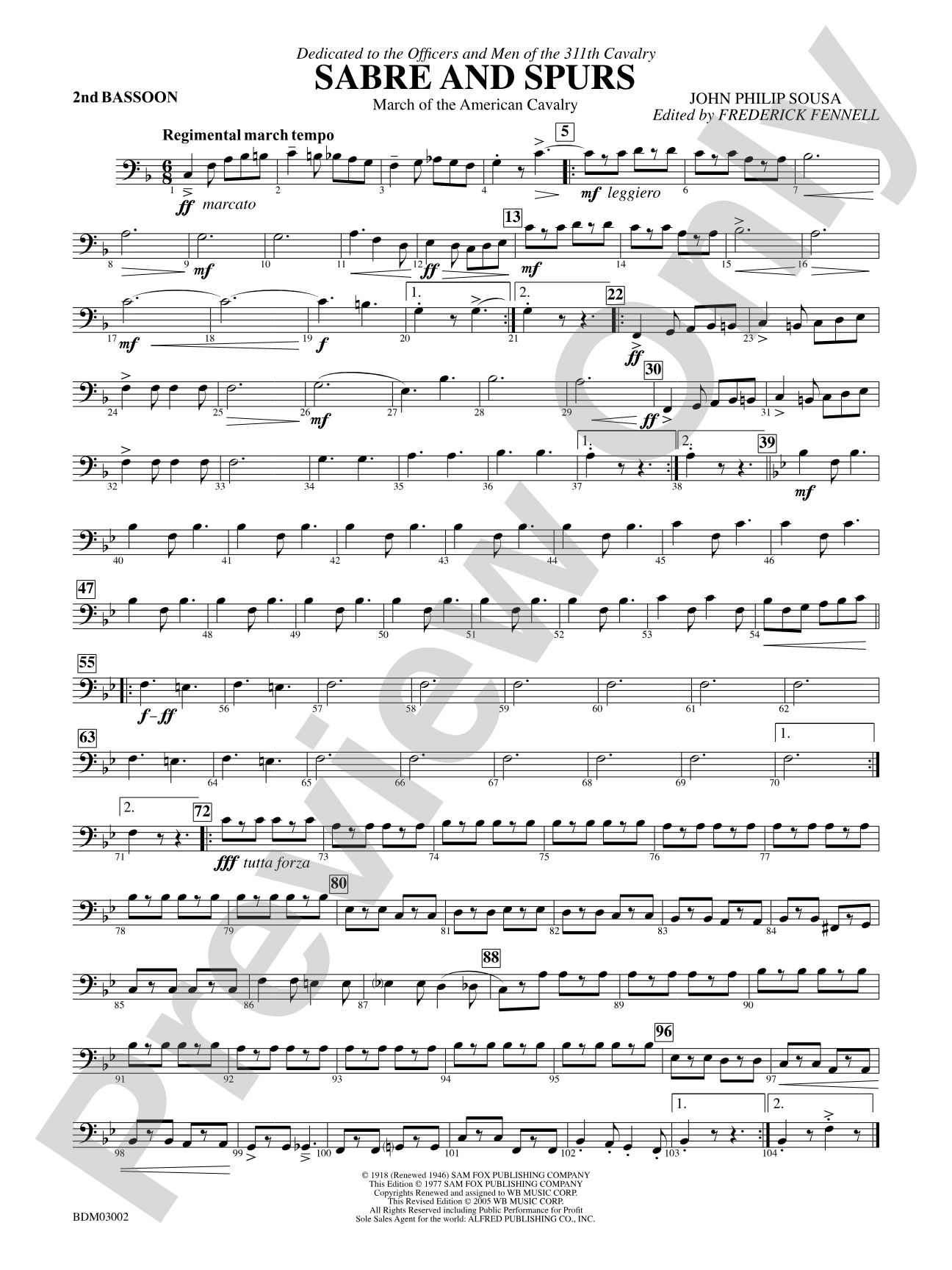 Sabre and Spurs (March of the American Cavalry): 2nd Bassoon