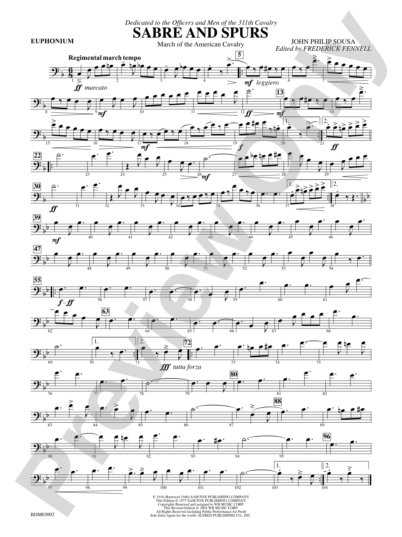 Sabre and Spurs (March of the American Cavalry): Baritone B.C.