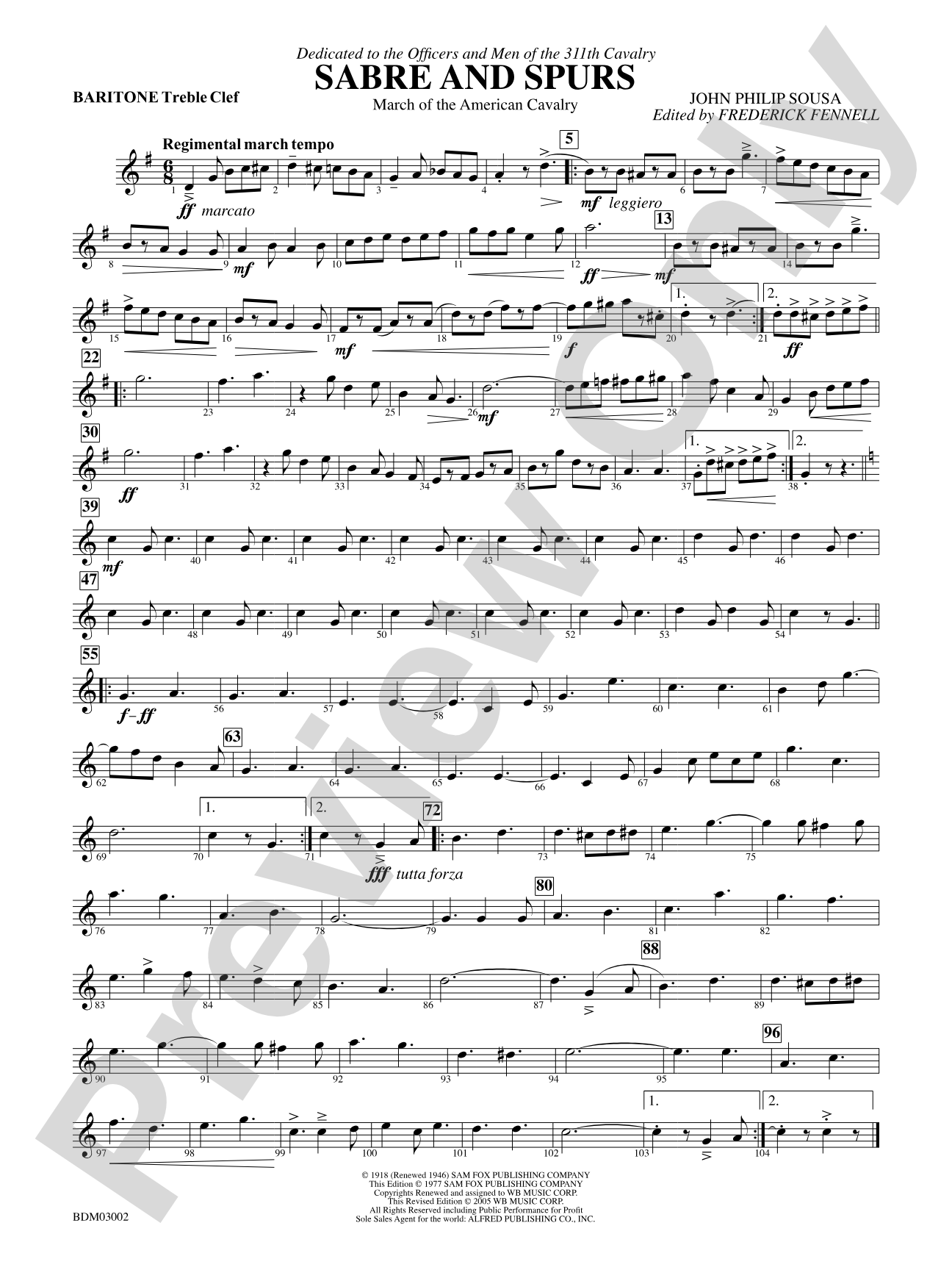 Sabre and Spurs (March of the American Cavalry): Baritone T.C.