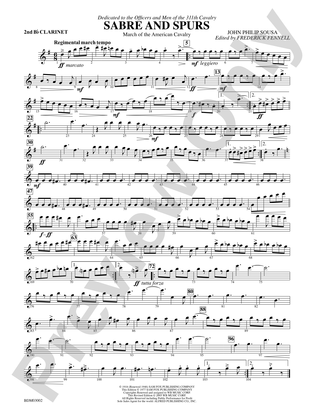 Sabre and Spurs (March of the American Cavalry): 2nd B-flat Clarinet