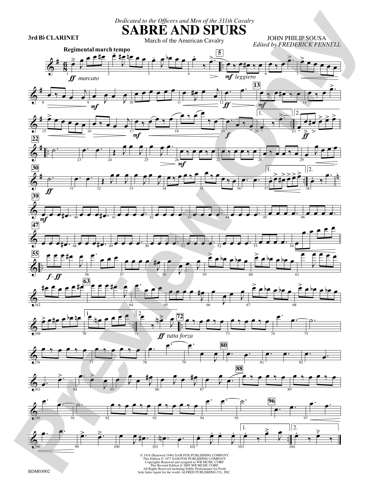 Sabre and Spurs (March of the American Cavalry): 3rd B-flat Clarinet