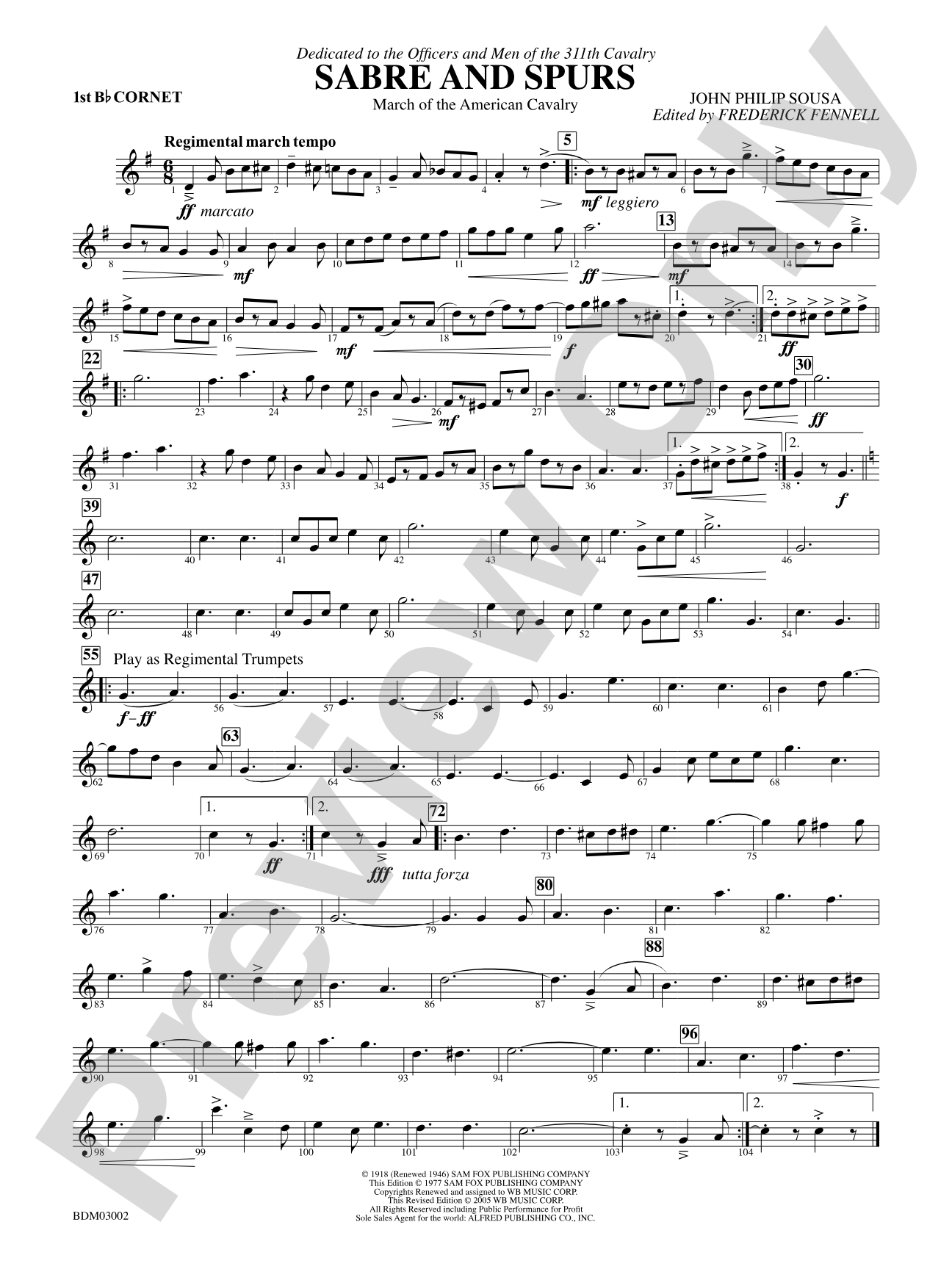 Sabre and Spurs (March of the American Cavalry): 1st B-flat Cornet