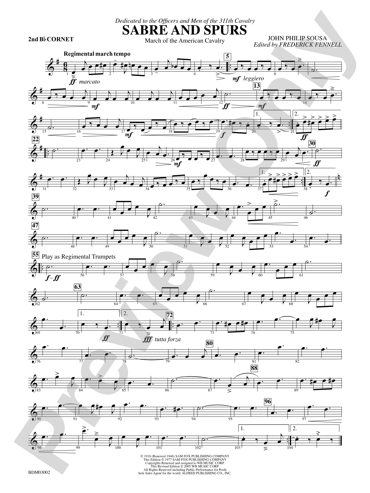 Sabre and Spurs (March of the American Cavalry): 2nd B-flat Cornet
