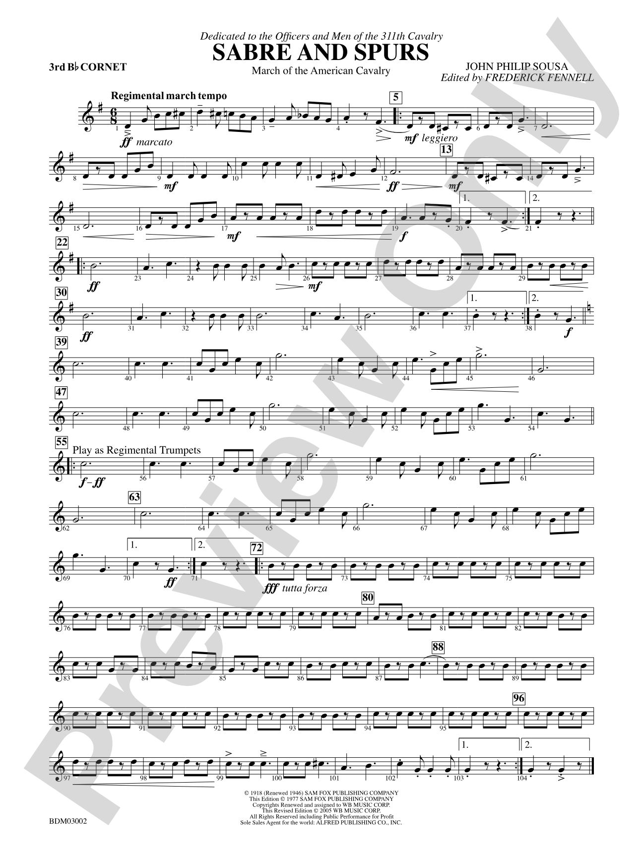 Sabre and Spurs (March of the American Cavalry): 3rd B-flat Cornet