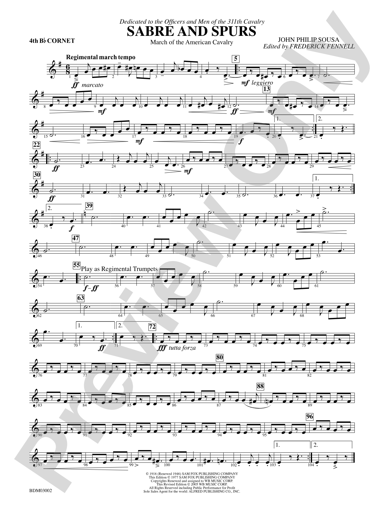 Sabre and Spurs (March of the American Cavalry): 4th B-flat Cornet