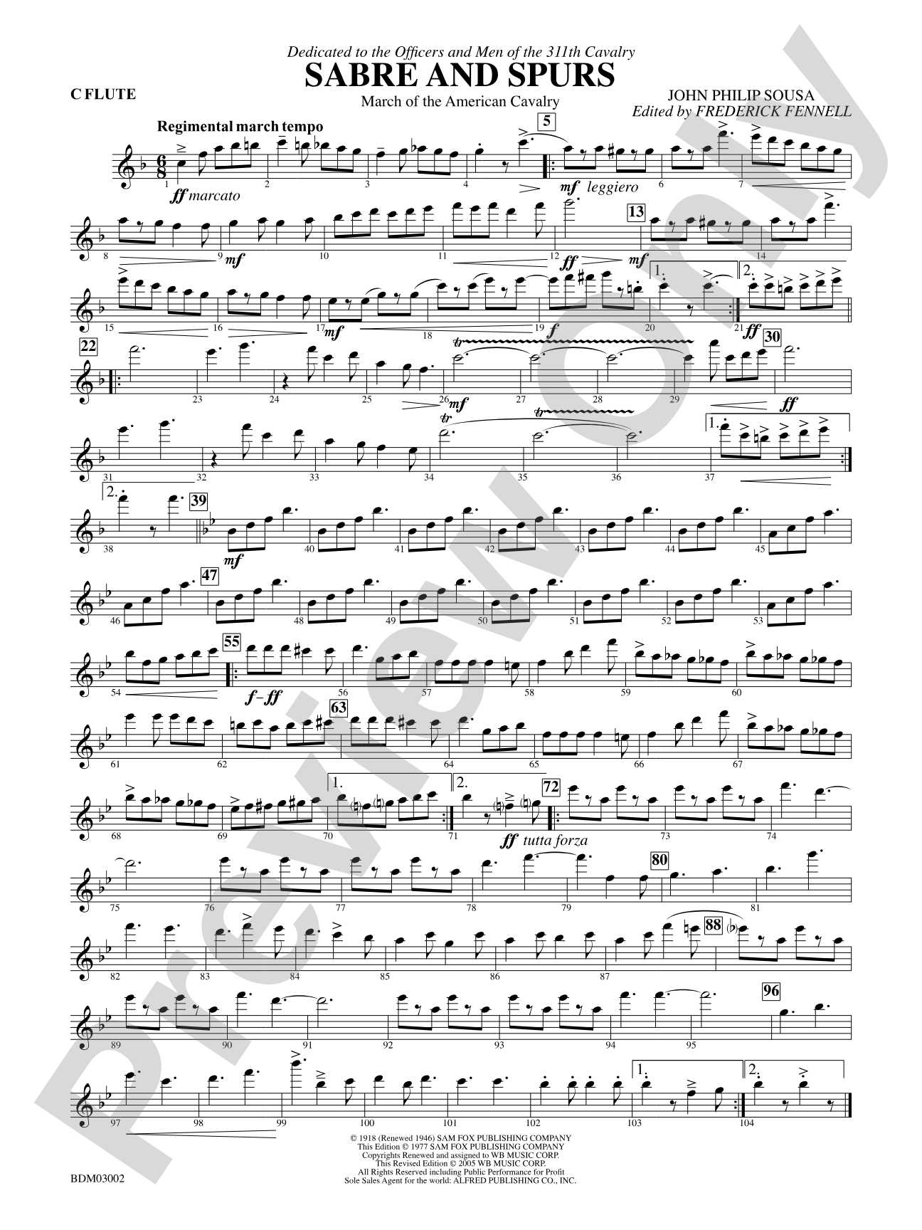 Sabre and Spurs (March of the American Cavalry): Flute