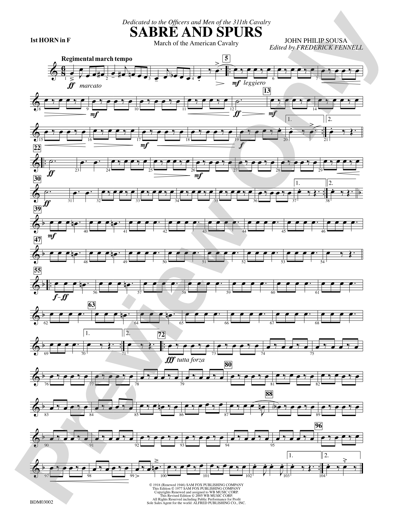 Sabre and Spurs (March of the American Cavalry): 1st F Horn