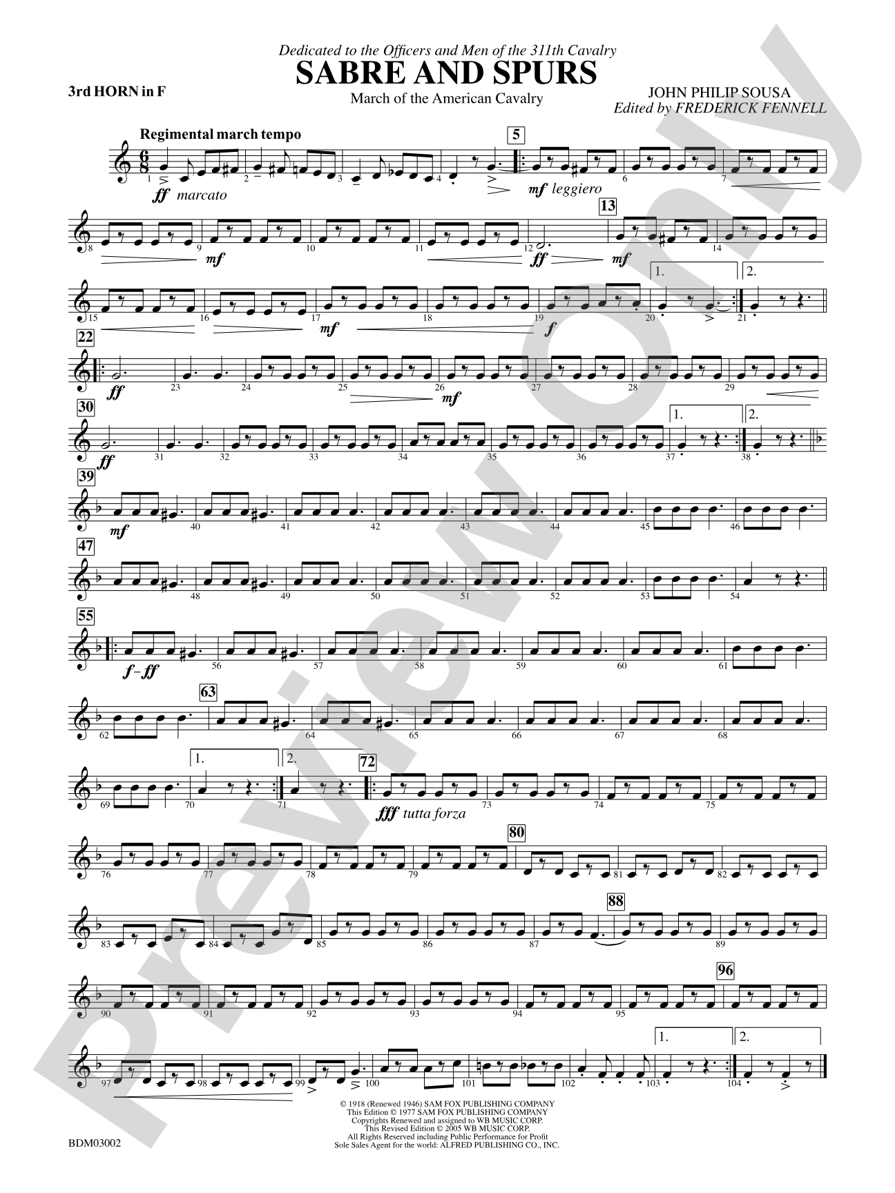 Sabre and Spurs (March of the American Cavalry): 3rd F Horn