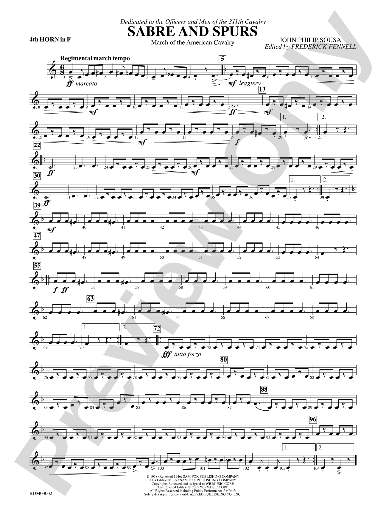 Sabre and Spurs (March of the American Cavalry): 4th F Horn
