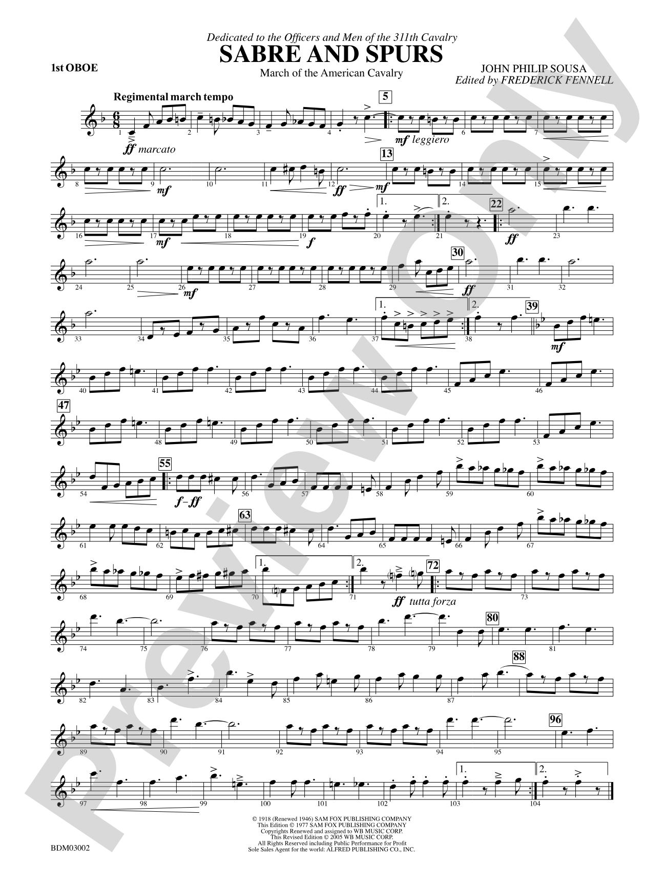 Sabre and Spurs (March of the American Cavalry): Oboe