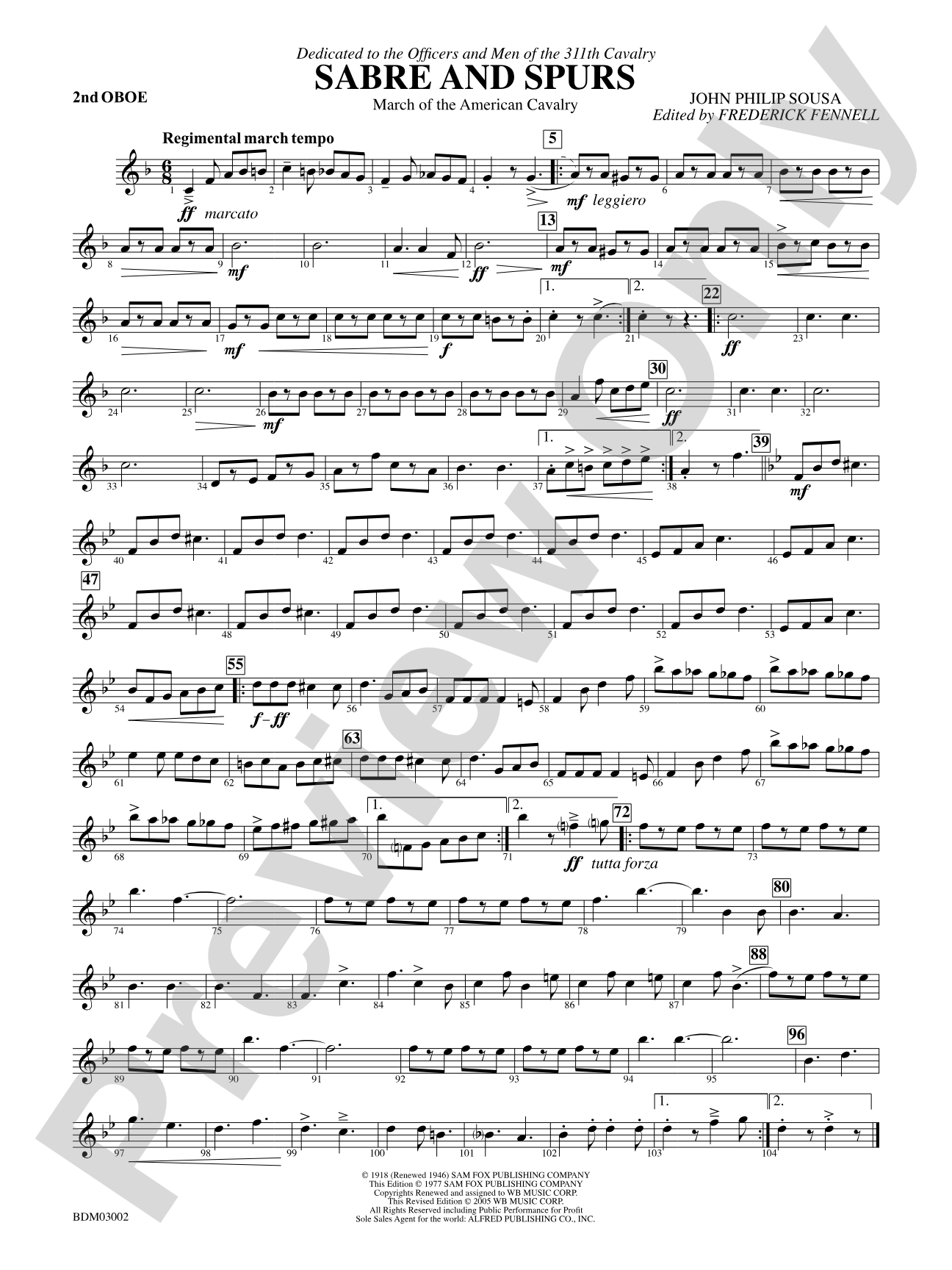 Sabre and Spurs (March of the American Cavalry): 2nd Oboe