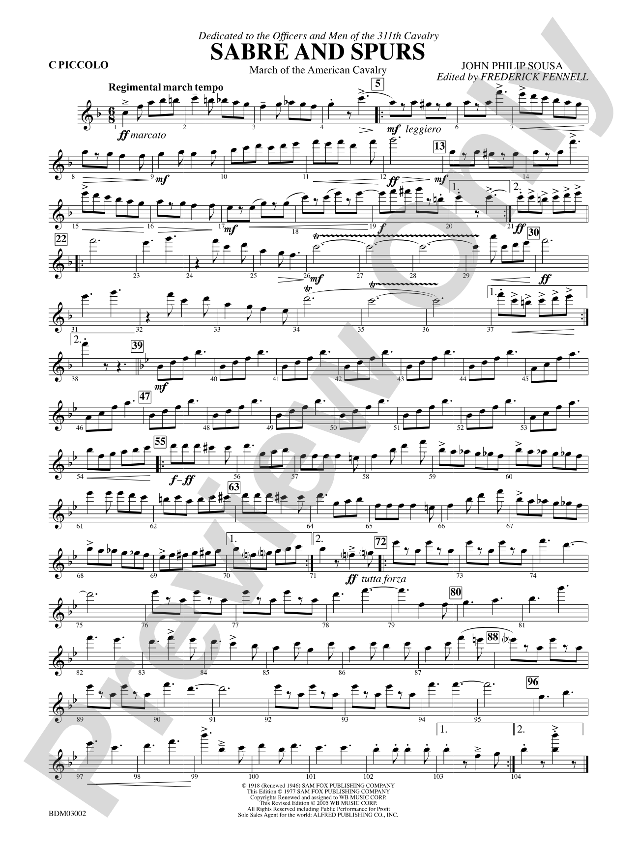 Sabre and Spurs (March of the American Cavalry): Piccolo