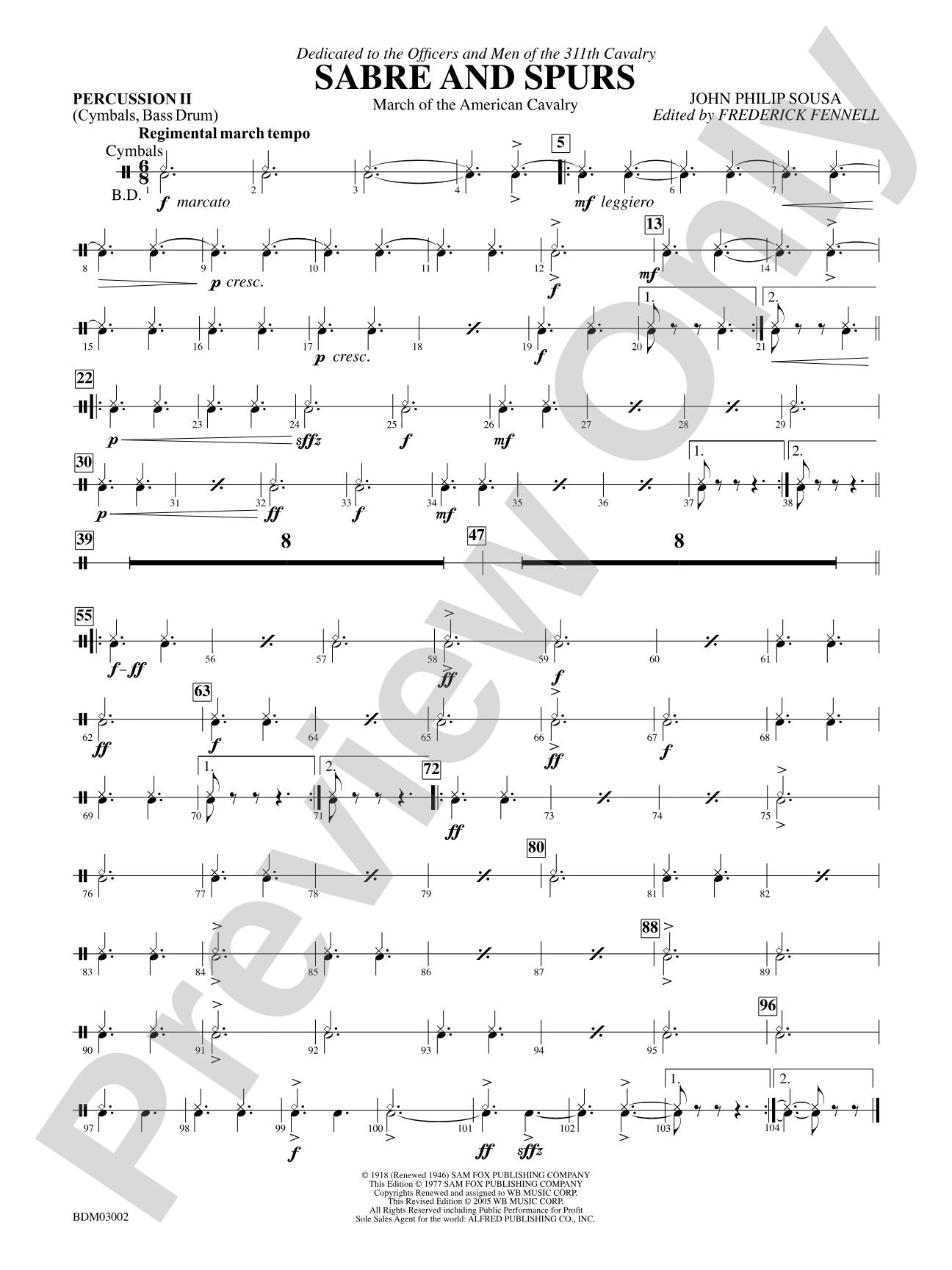 Sabre and Spurs (March of the American Cavalry): 2nd Percussion