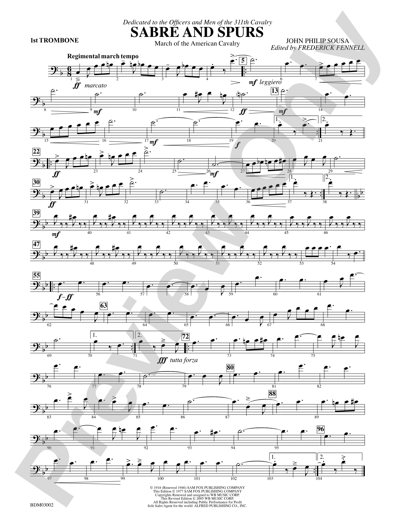 Sabre and Spurs (March of the American Cavalry): 1st Trombone