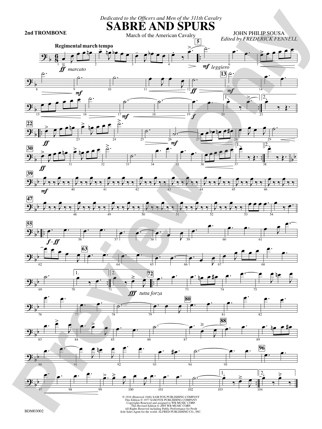 Sabre and Spurs (March of the American Cavalry): 2nd Trombone