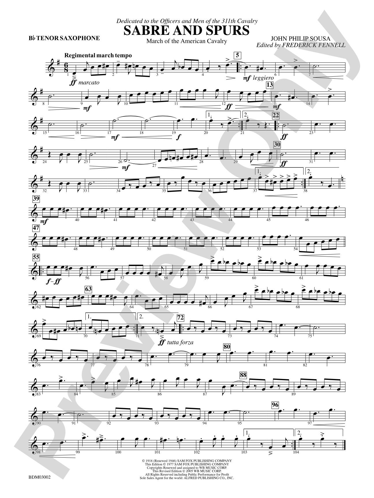 Sabre and Spurs (March of the American Cavalry): B-flat Tenor Saxophone
