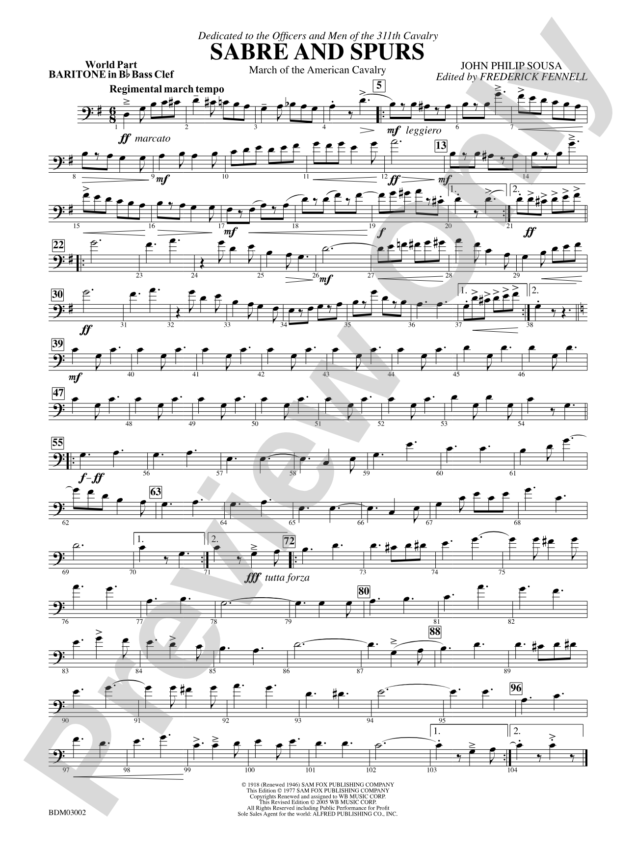 Sabre and Spurs (March of the American Cavalry): (wp) B-flat Baritone B.C.