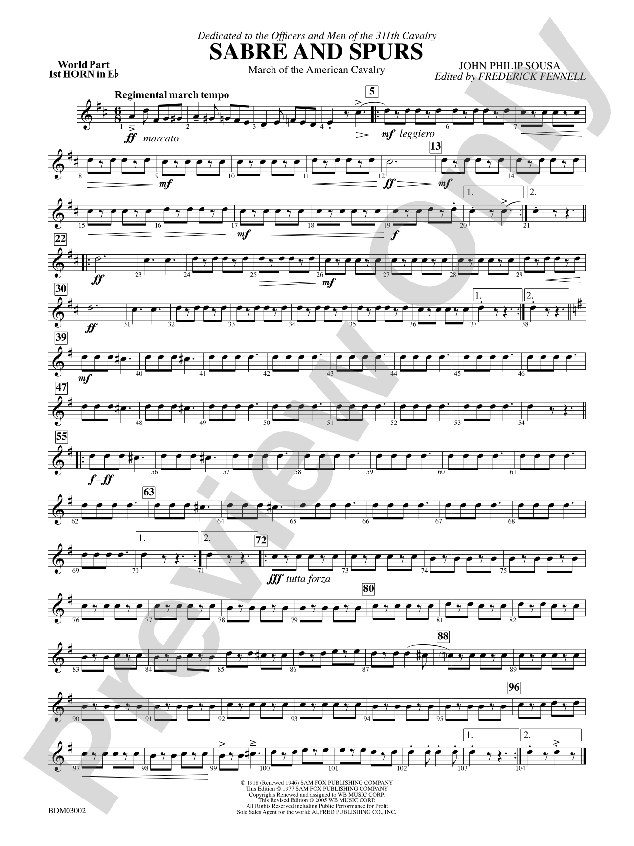 Sabre and Spurs (March of the American Cavalry): (wp) 1st Horn in E-flat