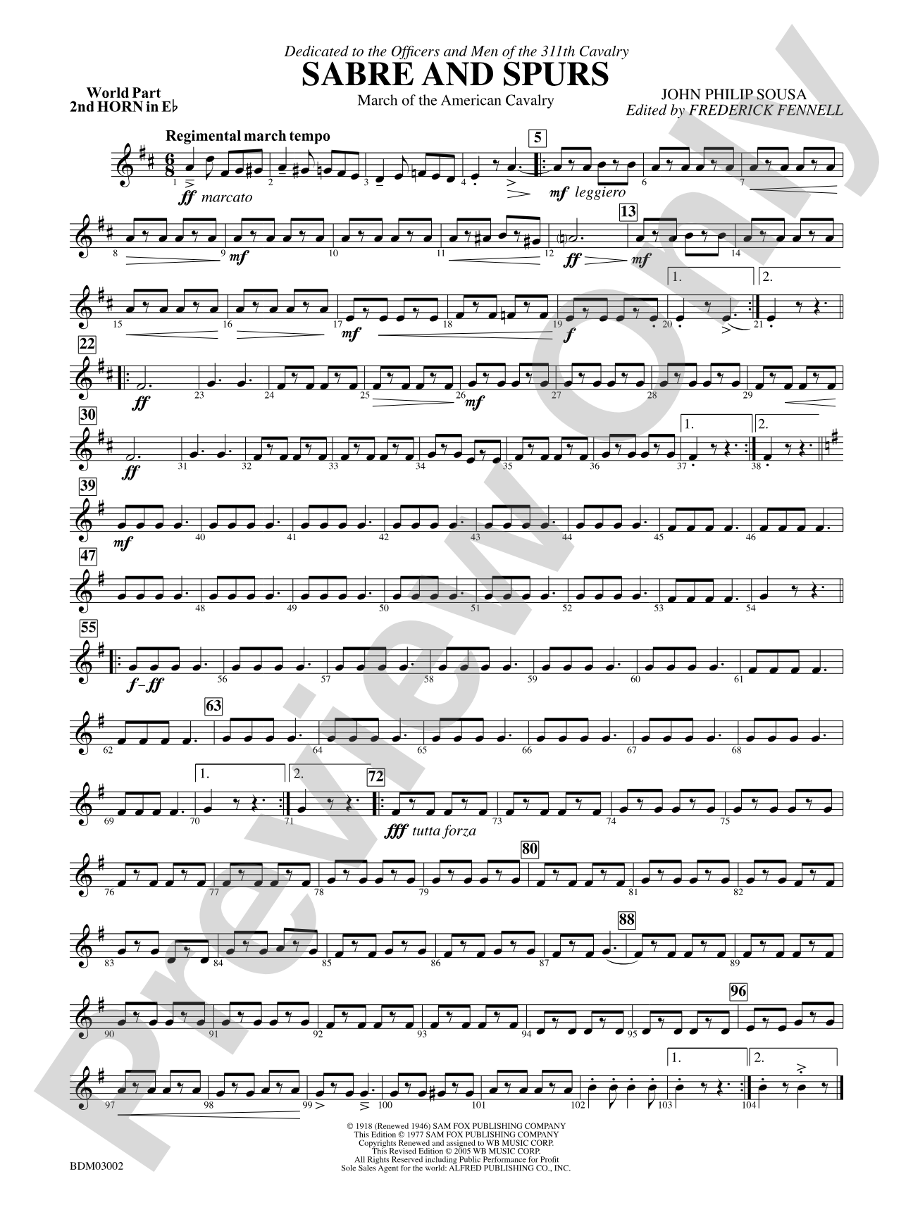 Sabre and Spurs (March of the American Cavalry): (wp) 2nd Horn in E-flat