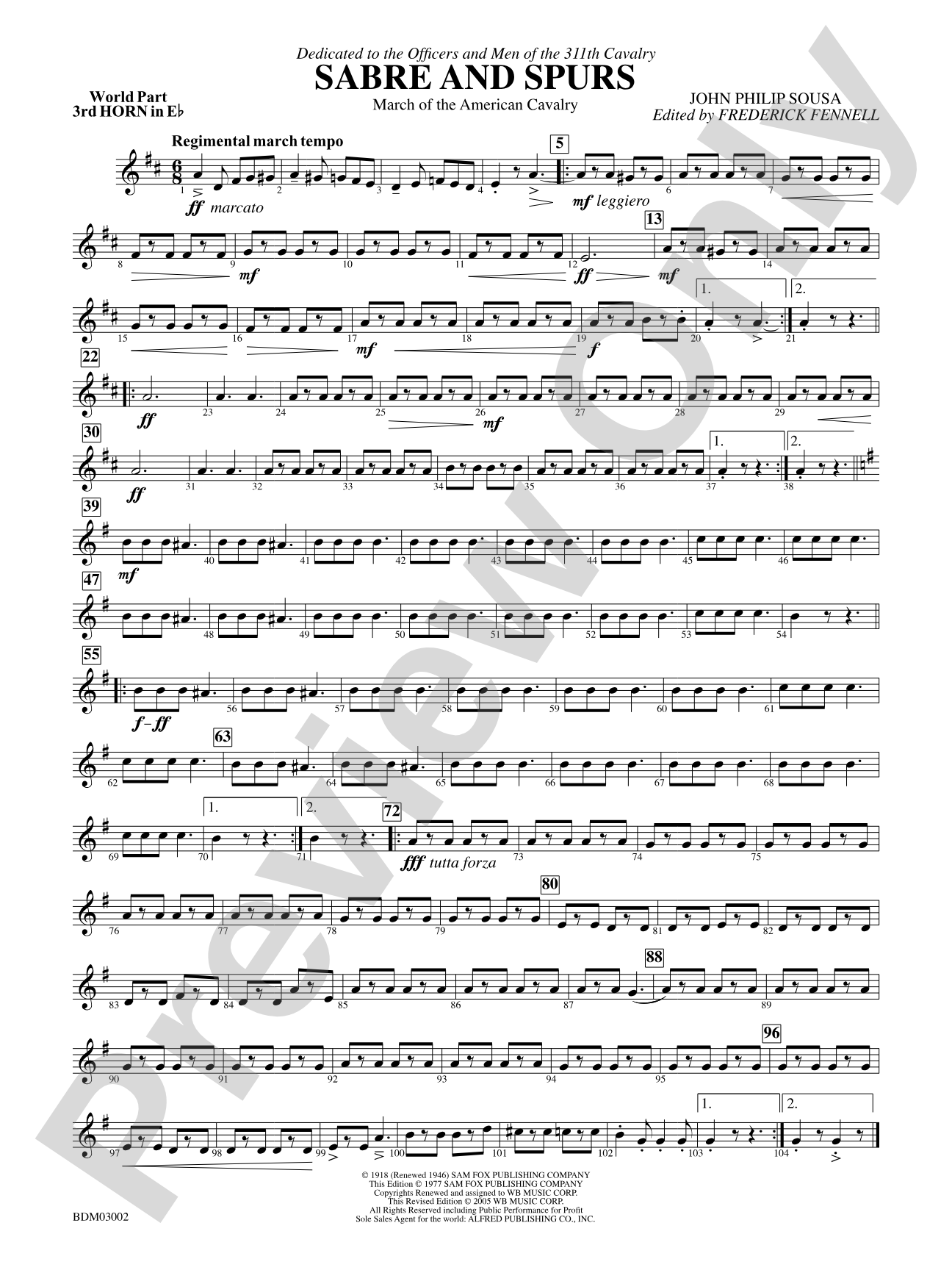 Sabre and Spurs (March of the American Cavalry): (wp) 3rd Horn in E-flat