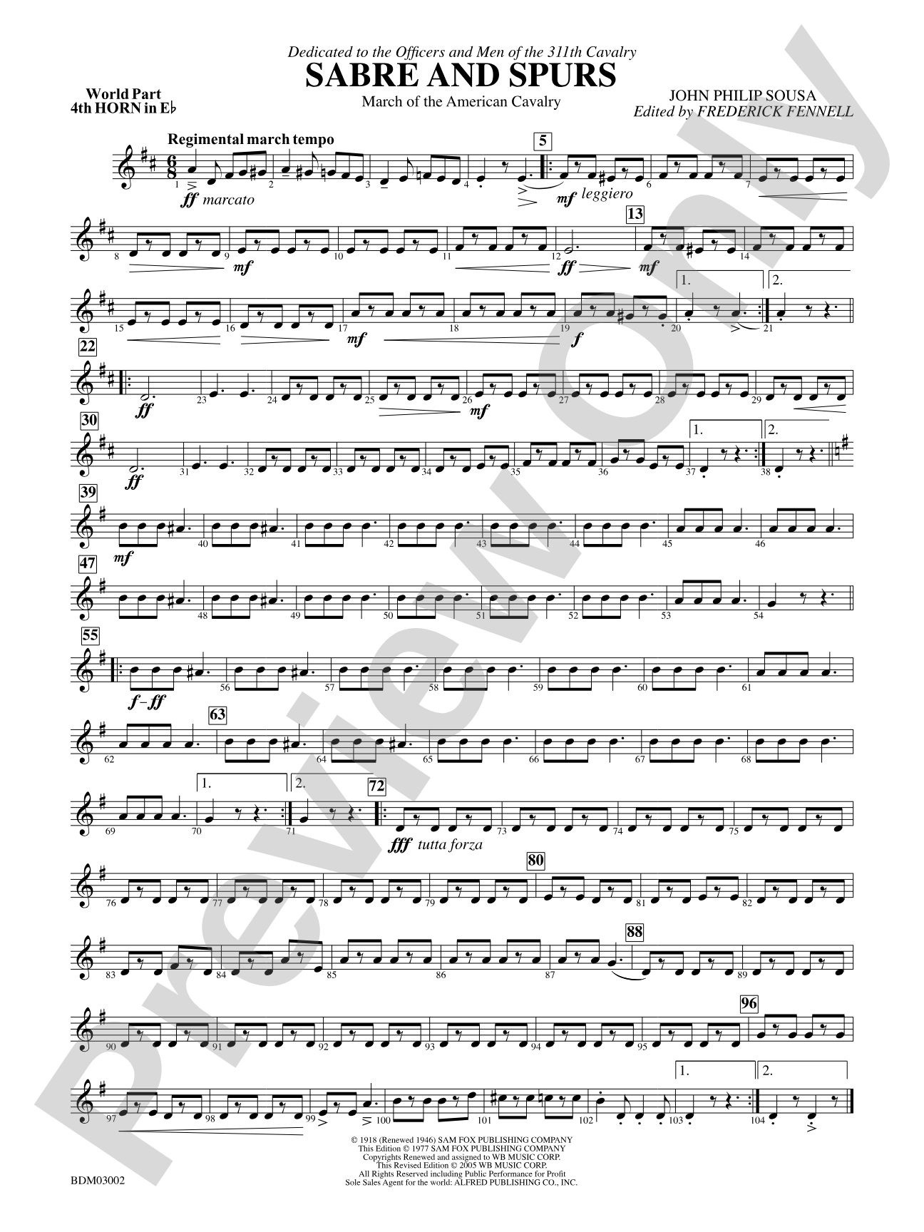 Sabre and Spurs (March of the American Cavalry): (wp) 4th Horn in E-flat