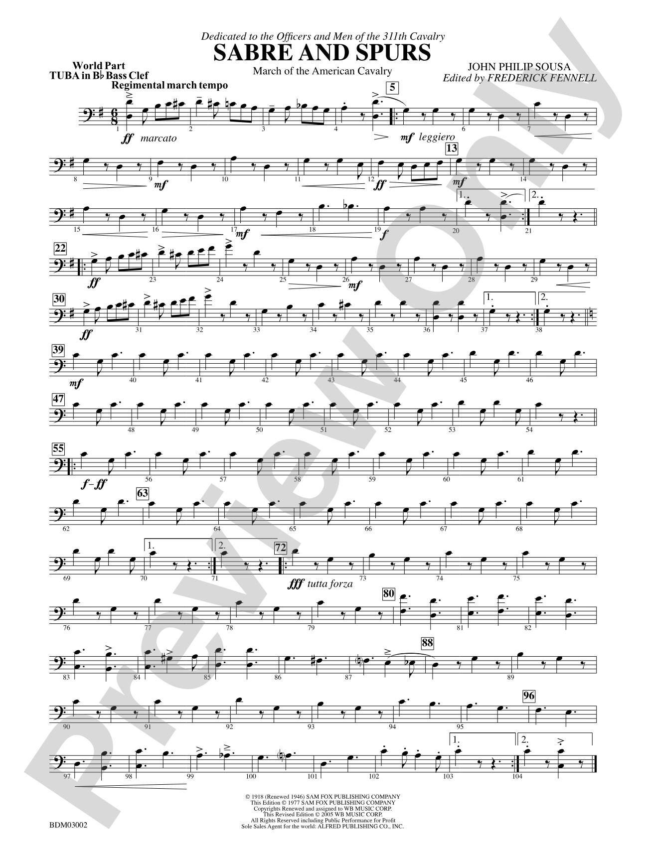Sabre and Spurs (March of the American Cavalry): (wp) B-flat Tuba B.C.