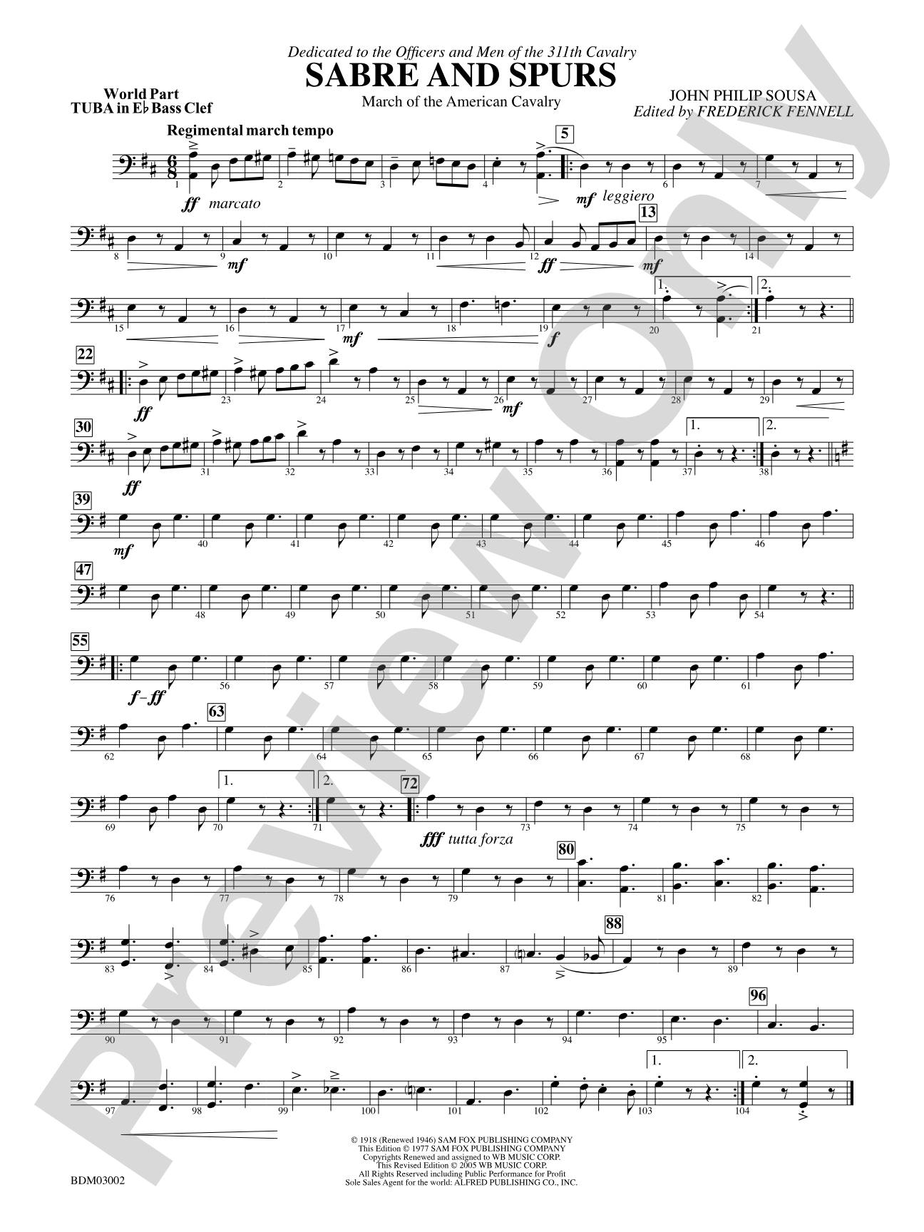 Sabre and Spurs (March of the American Cavalry): (wp) E-flat Tuba B.C.