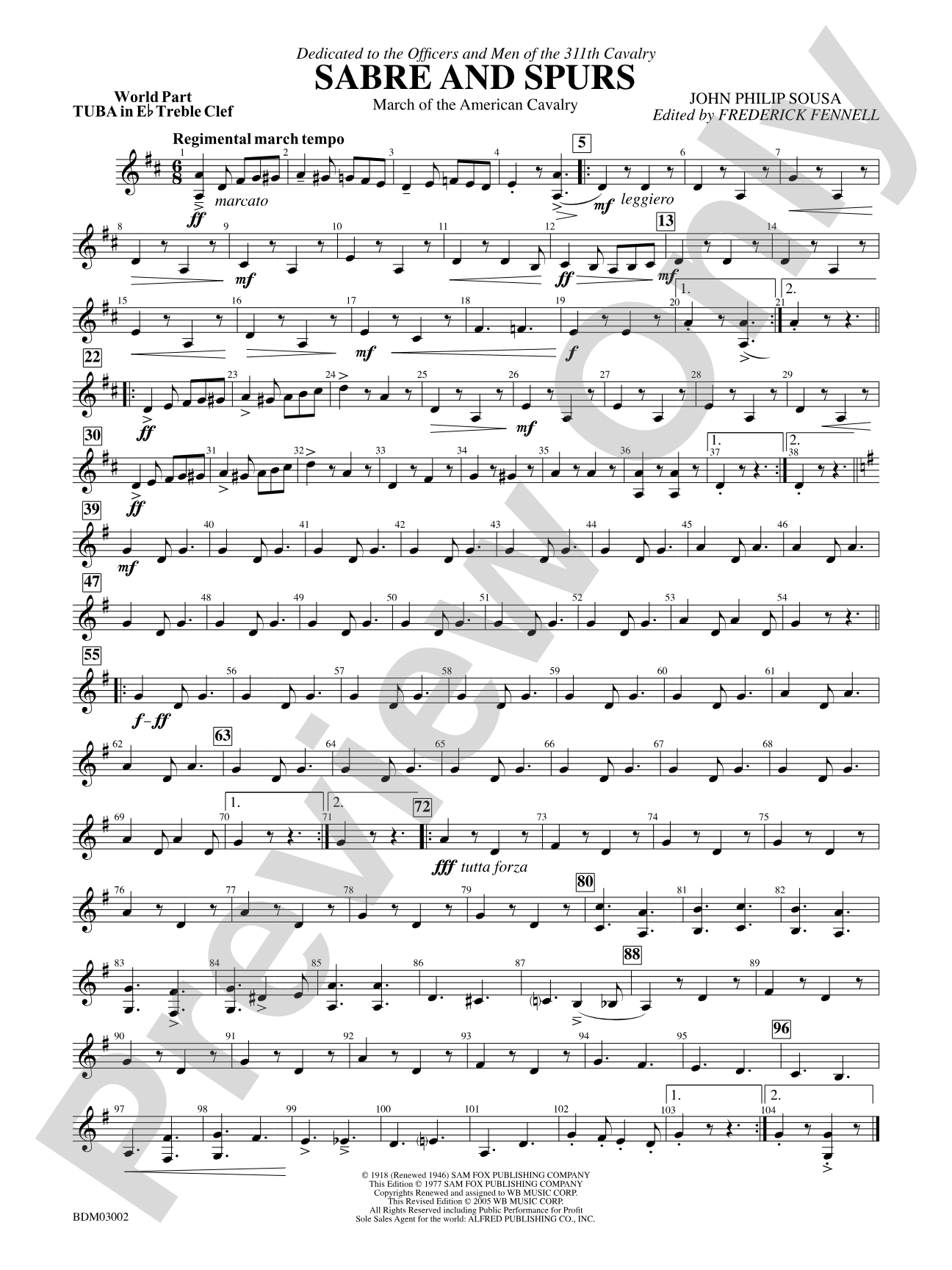 Sabre and Spurs (March of the American Cavalry): (wp) E-flat Tuba T.C.