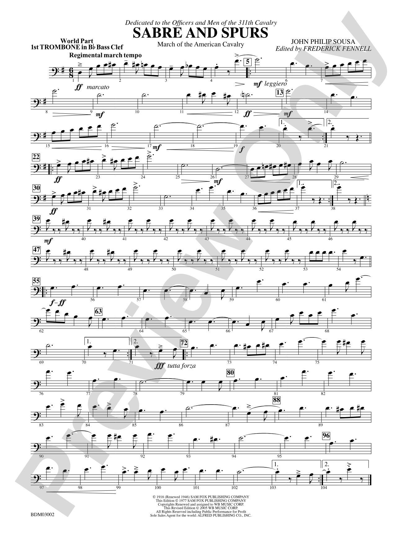 Sabre and Spurs (March of the American Cavalry): (wp) 1st B-flat Trombone B.C.