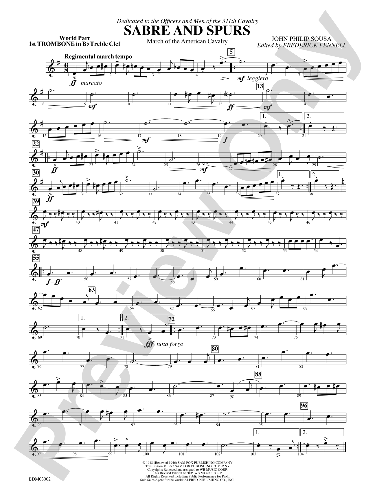 Sabre and Spurs (March of the American Cavalry): (wp) 1st B-flat Trombone T.C.