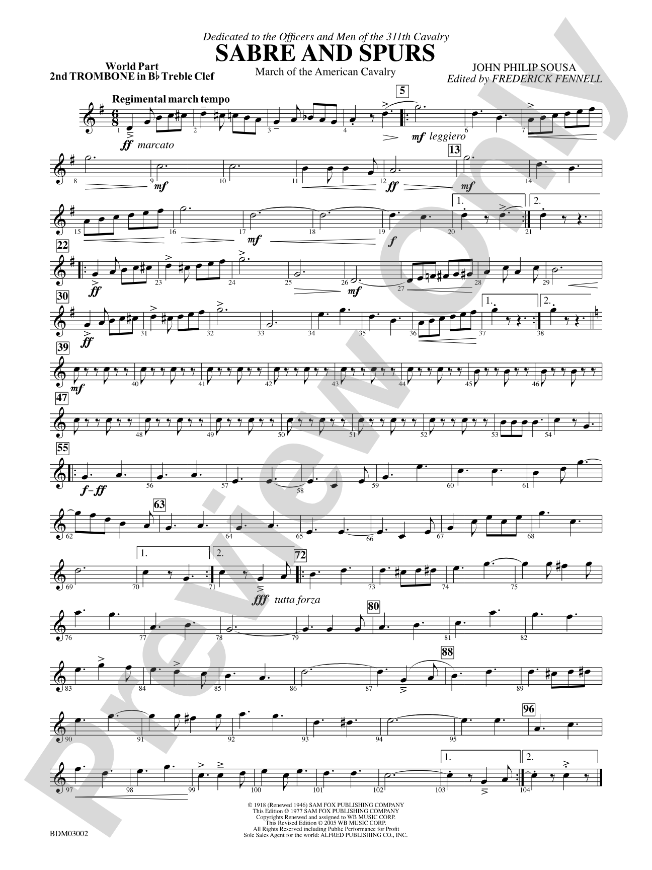 Sabre and Spurs (March of the American Cavalry): (wp) 2nd B-flat Trombone T.C.
