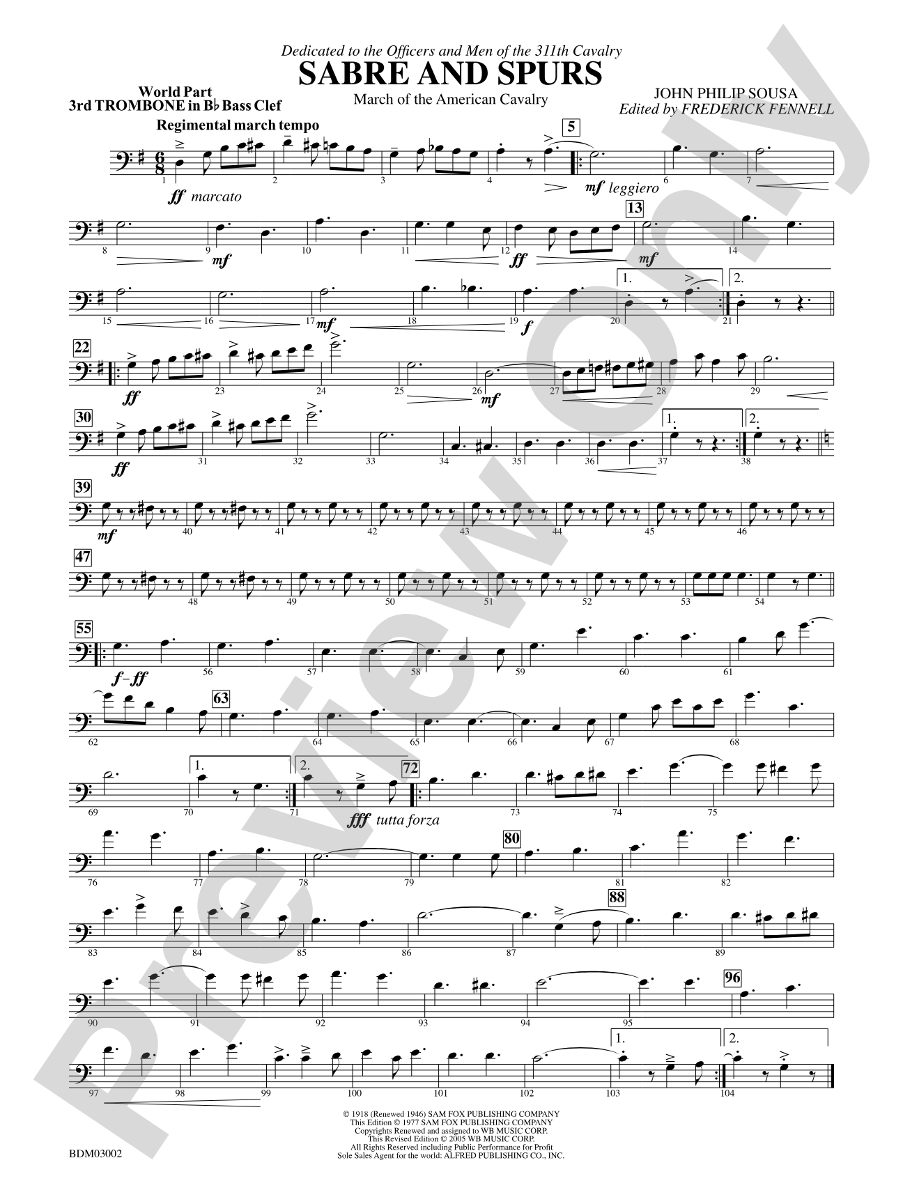 Sabre and Spurs (March of the American Cavalry): (wp) 3rd B-flat Trombone B.C.