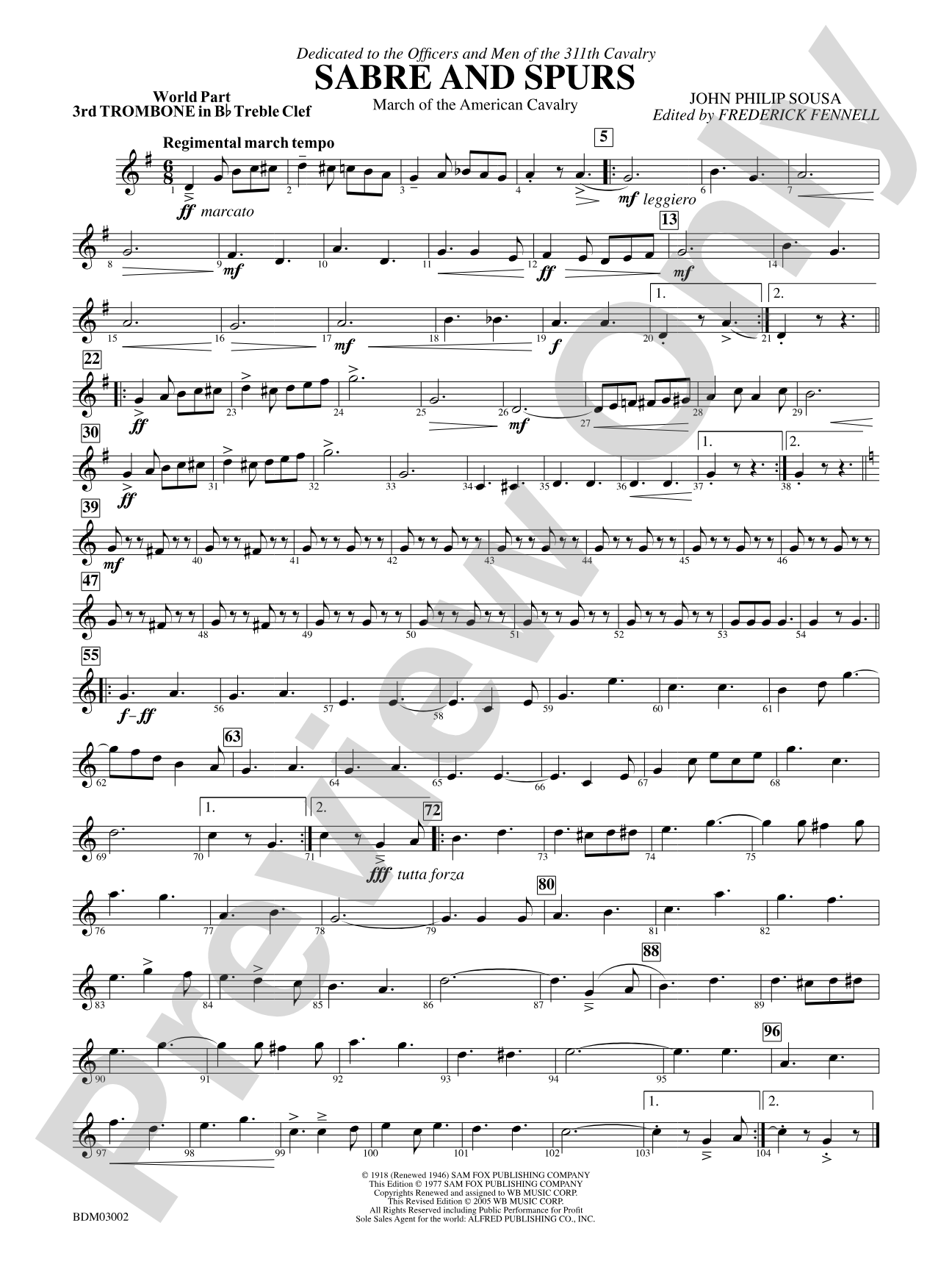 Sabre and Spurs (March of the American Cavalry): (wp) 3rd B-flat Trombone T.C.
